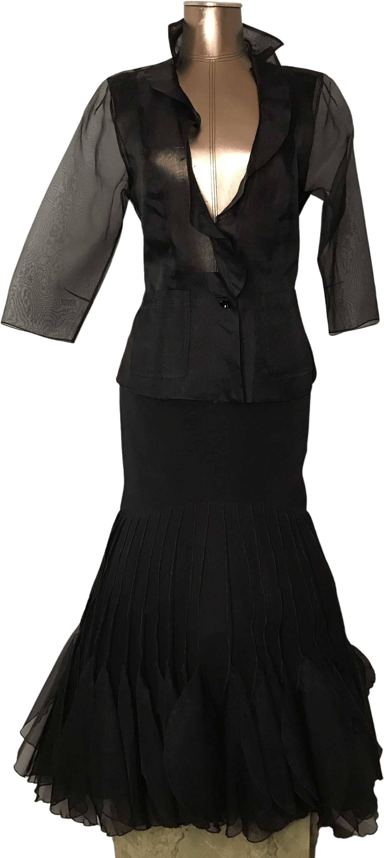 Vintage Sheer Black Silk Ruffle Collar Jacket And Skirt Set By Kenth Andersson Shop Thrilling 