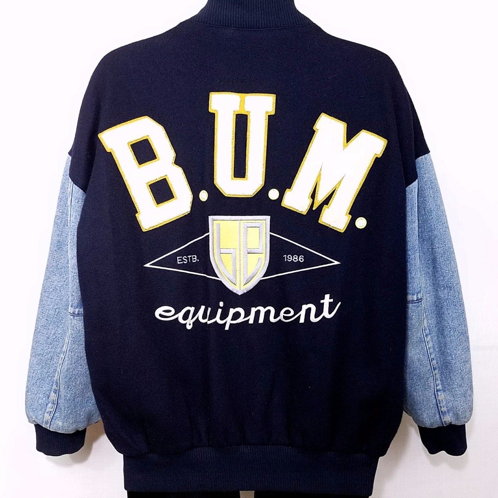 Vintage deals B.U.M. Equipment leather and wool varsity bomber jacket