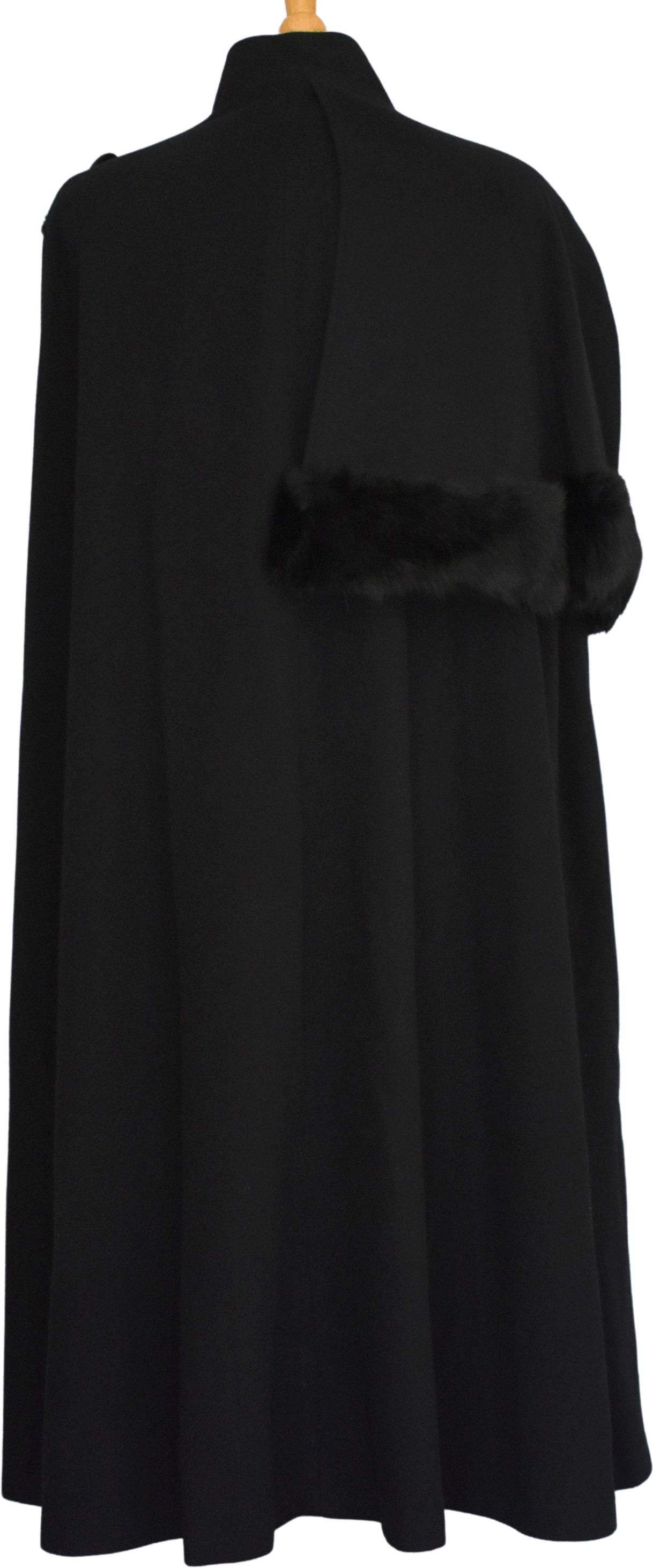 Vintage 90’s Black Wool Cape Trimmed With Fox Fur by Alex Hayes Shop