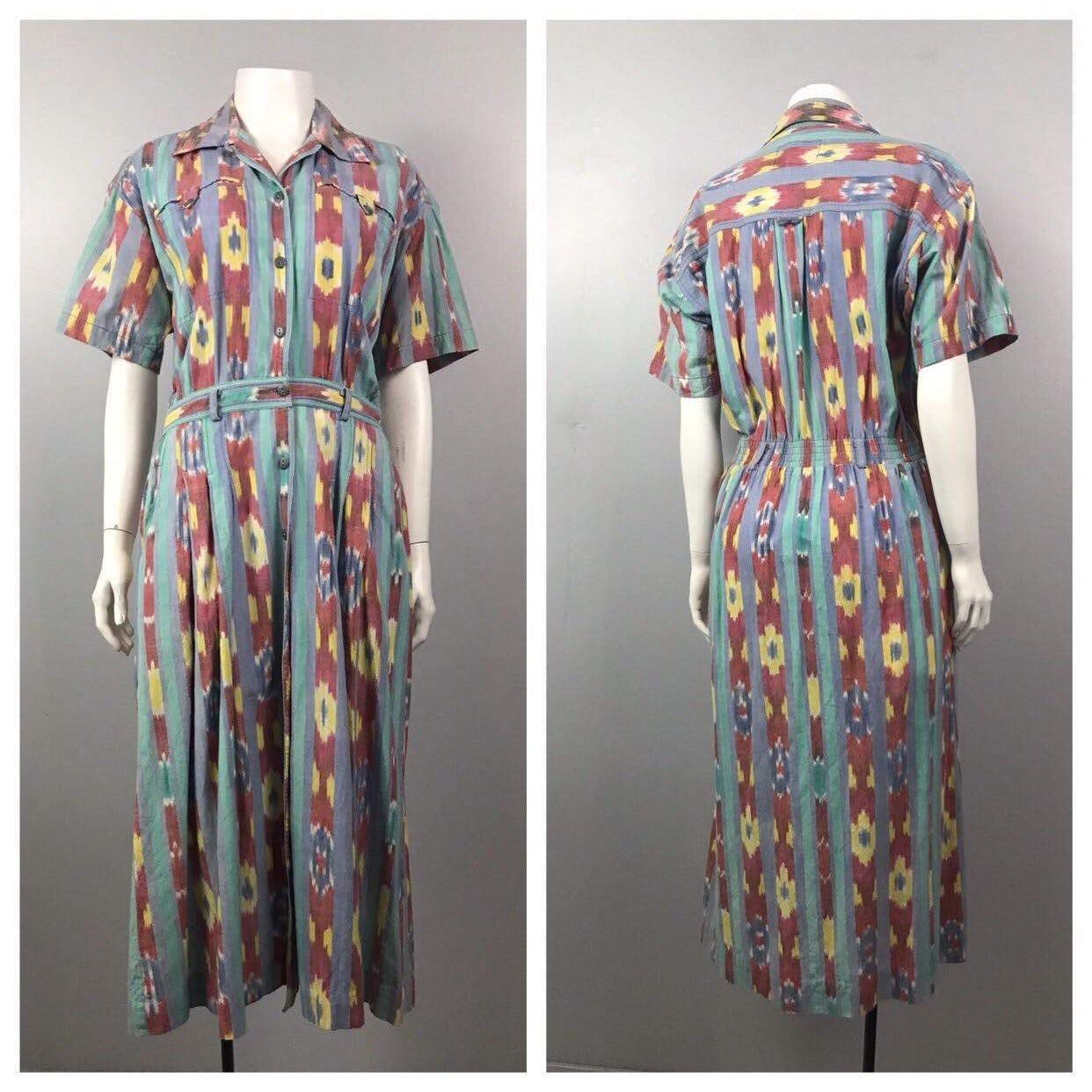 Vintage 90’s Button Up Multicolor Belted Dress by Liz Claiborne