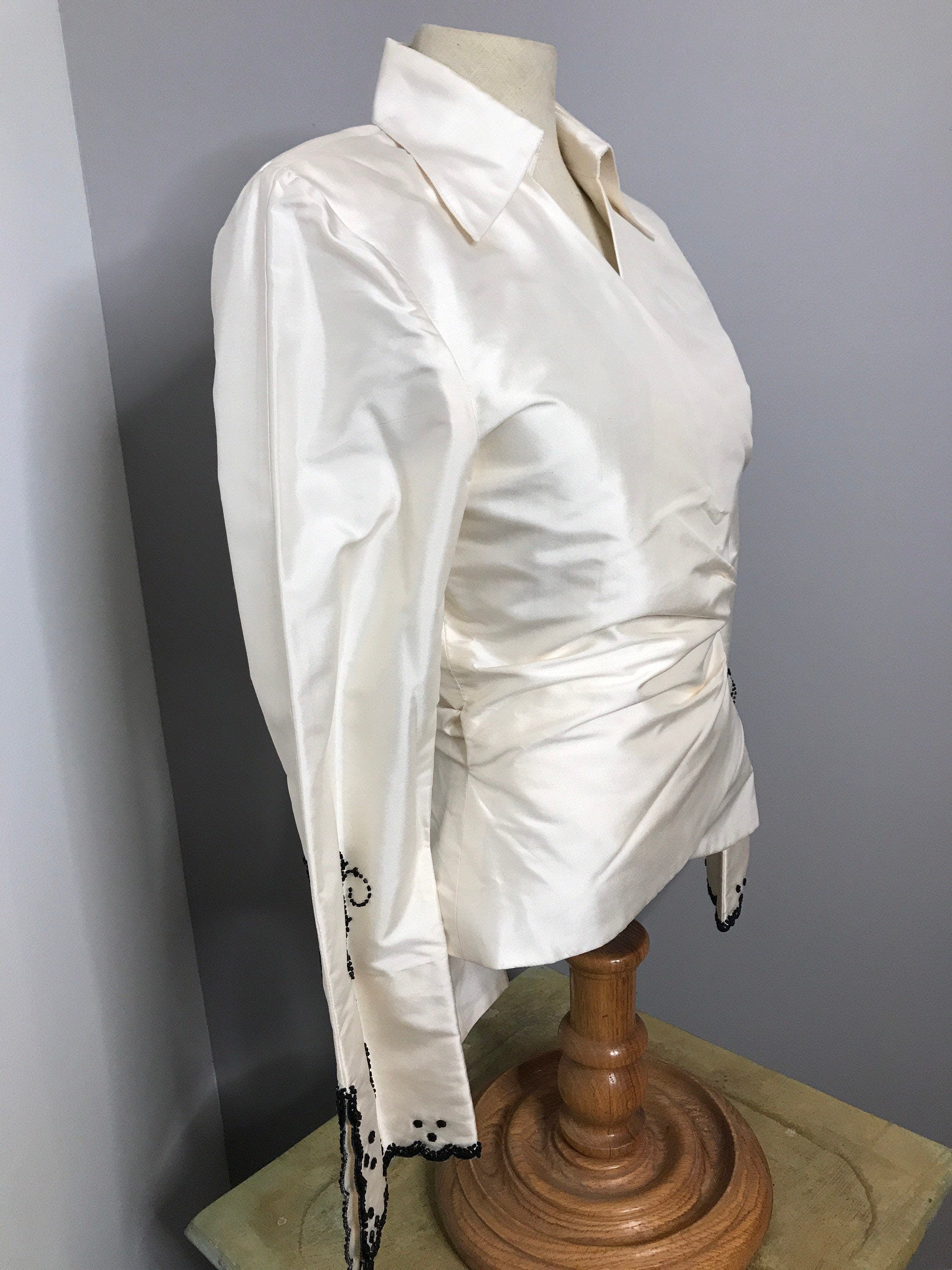 formal white wrap blouse