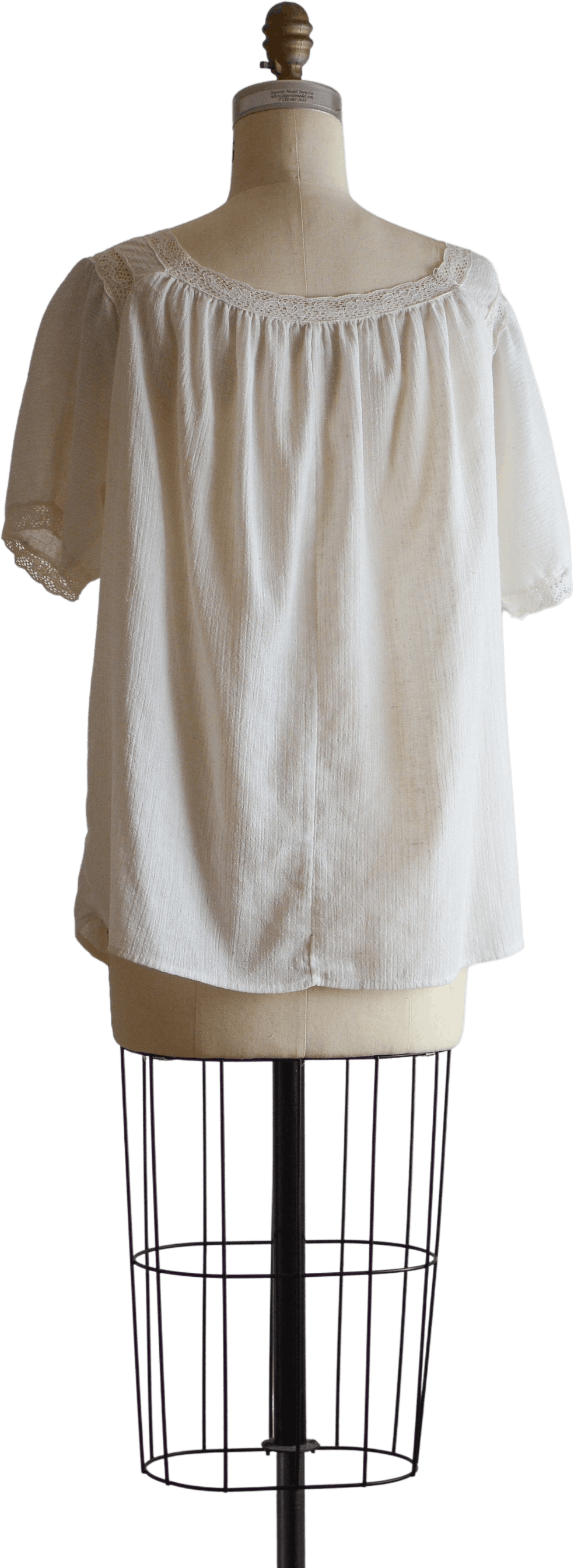 Vintage 90’s White Cotton Gauze Lace Trim Blouse Shop THRILLING