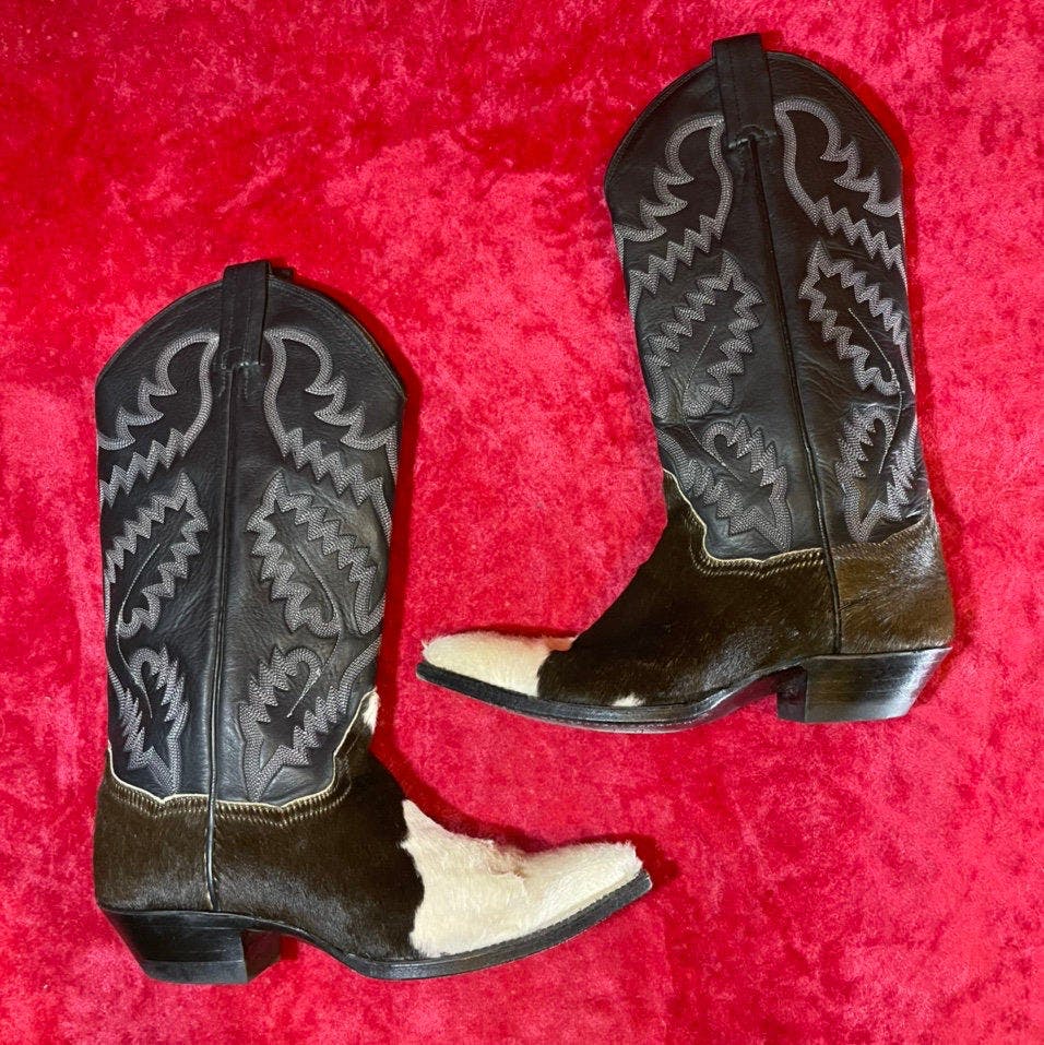 Vintage 70's Black and White Cowhide Cowboy Boots by Panhandle Slim
