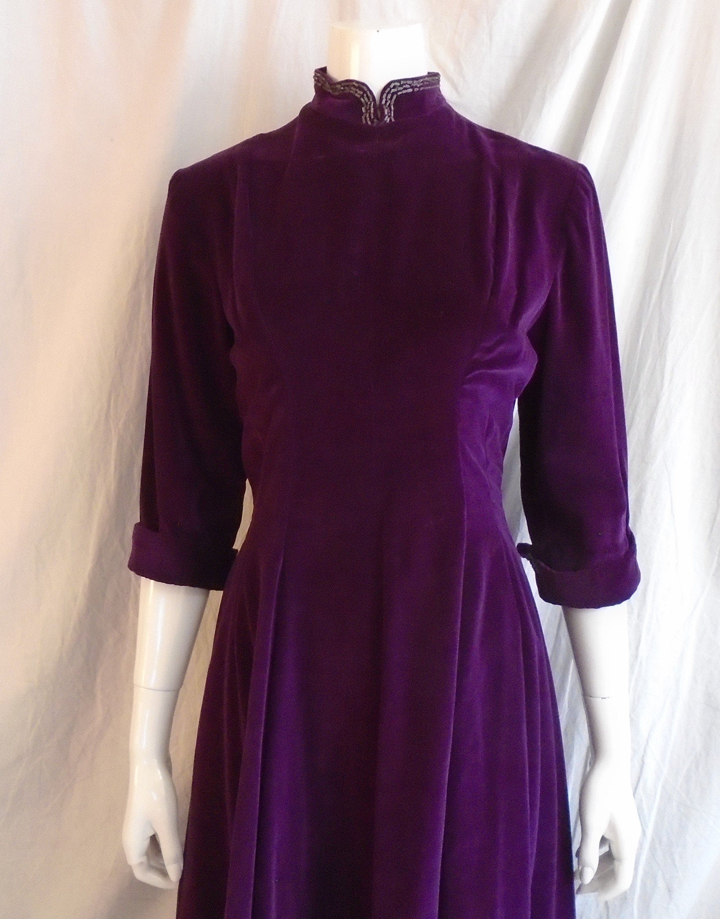 Vintage Purple Velvet Beaded A Line Homecoming Dress Birthday Dress Y8814 main image 0