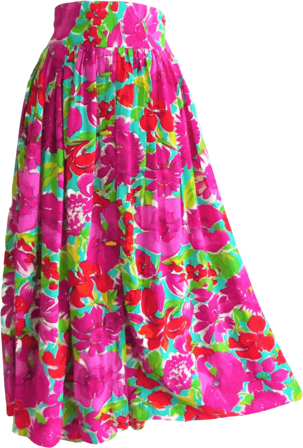 Vintage 90s Vibrant Pink Tropical Floral Midi Skirt M By Carole Little