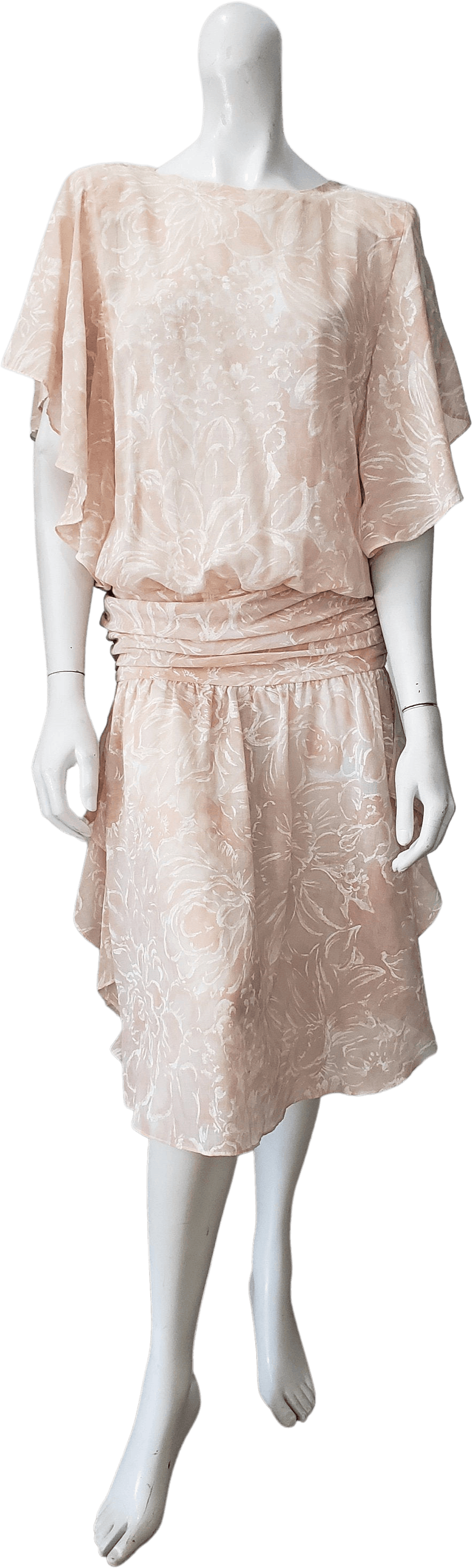 Flutter Sleeves Boat-Neck Tea-Length Special Occasion Dress Pearl Pink