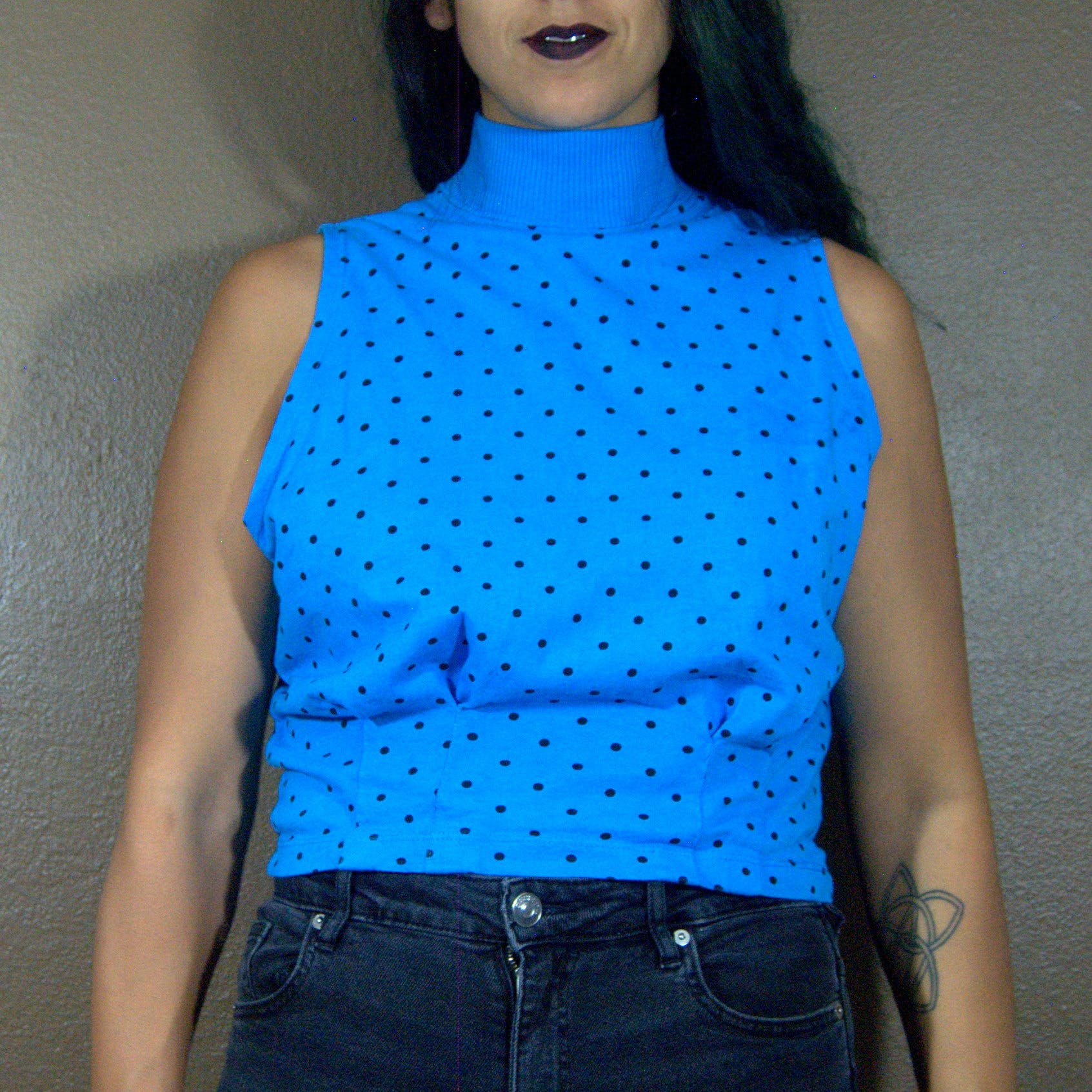 Vintage 90’s blue polka dot strapless top