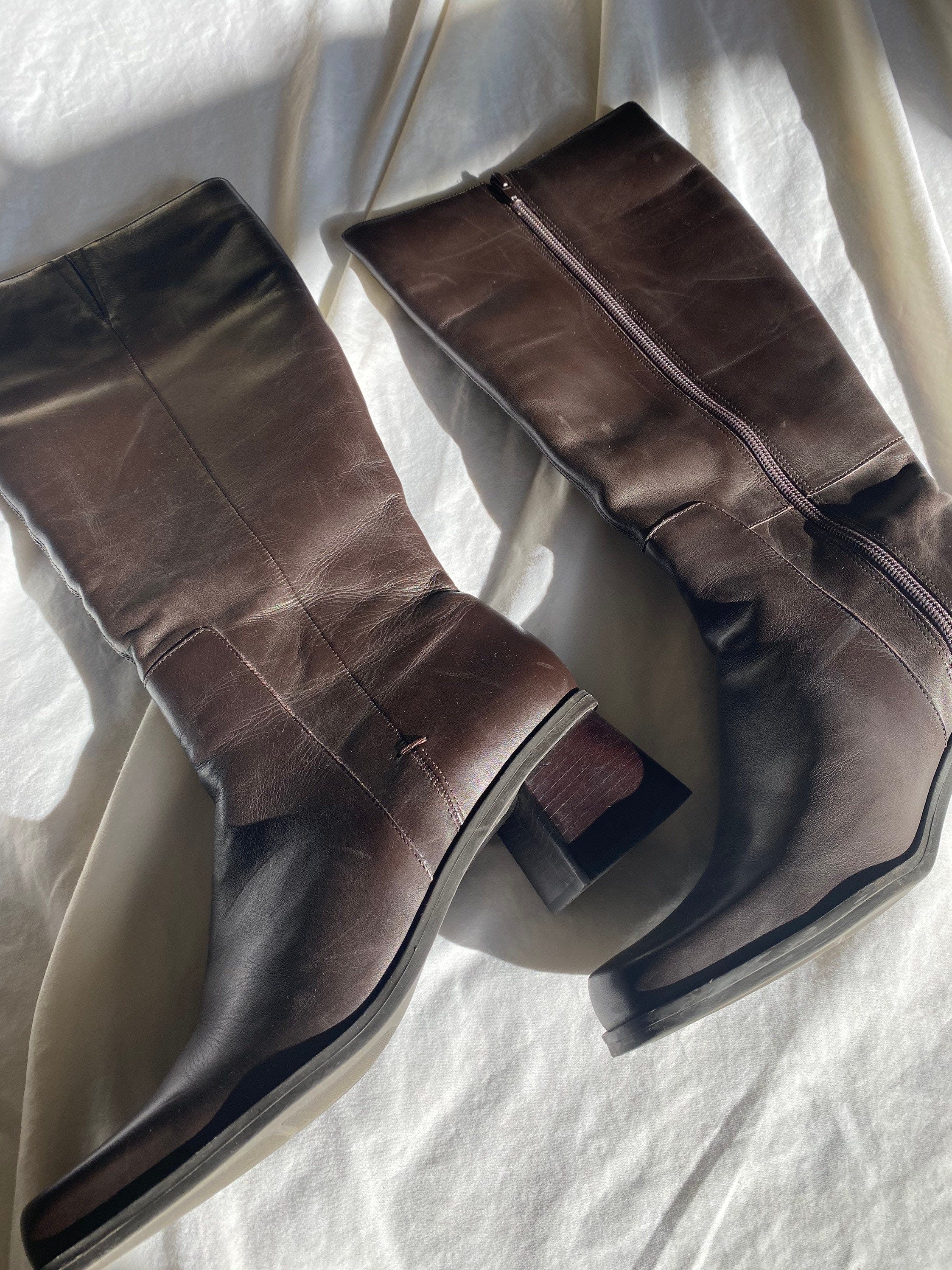 Vintage Knee High Brown Leather Boots | Shop THRILLING