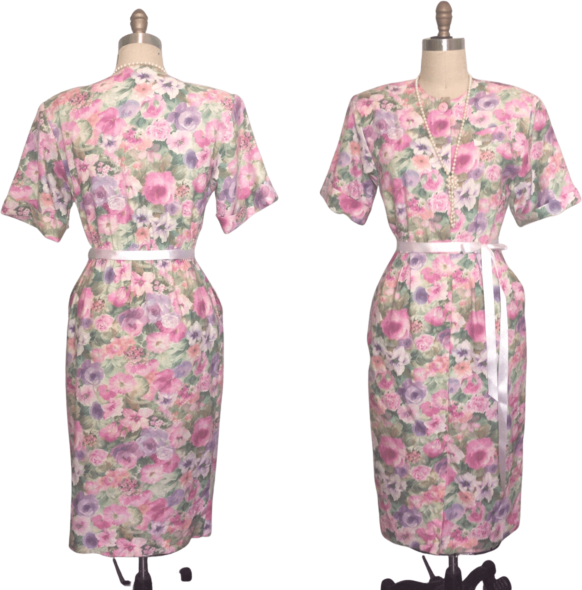 Vintage 80’s Pink Floral Dress with Shoulder Pads by Penbrooke Lane