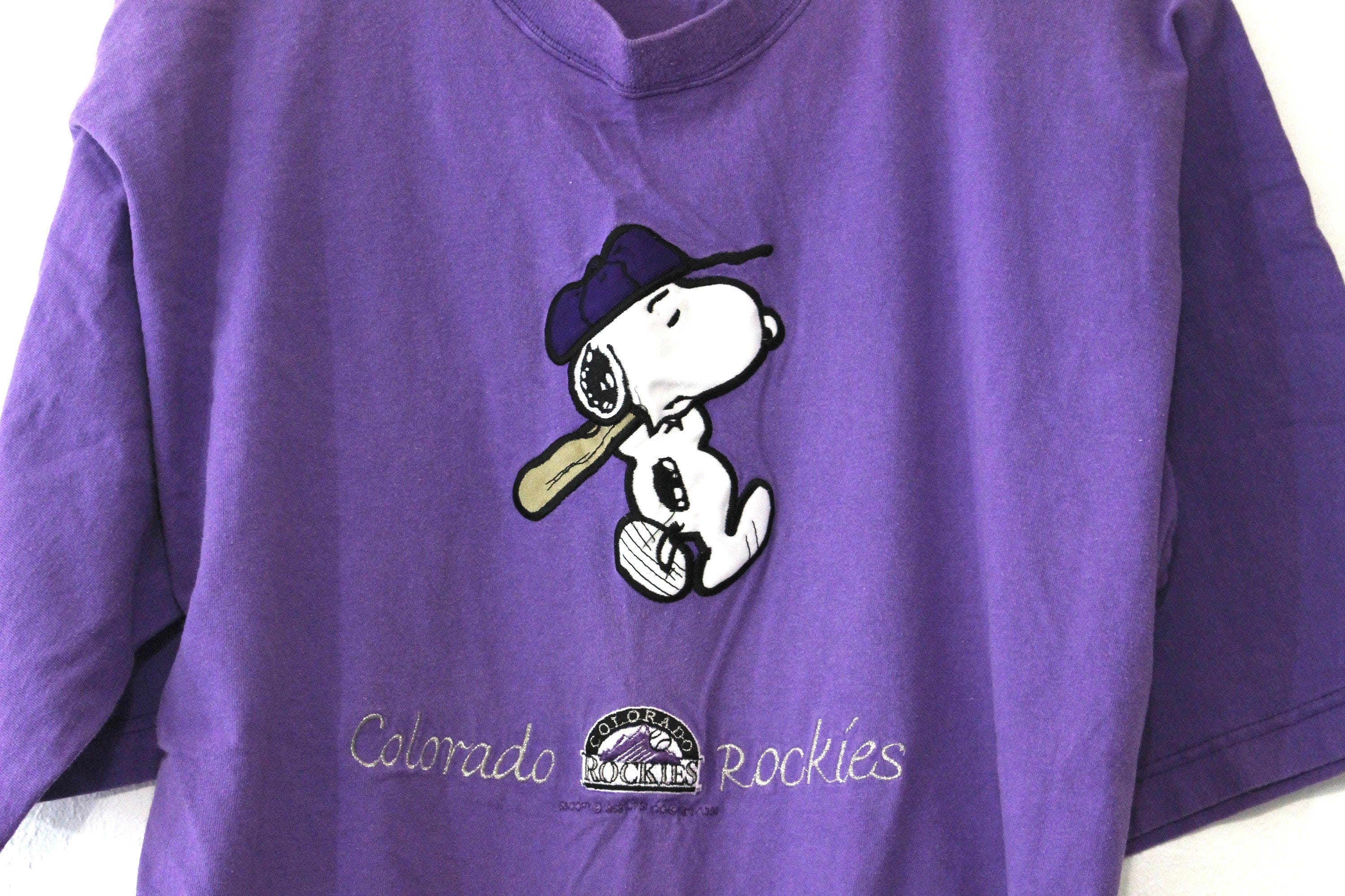 Vintage Purple Snoopy Colorado Rockies Baseball T-Shirt by