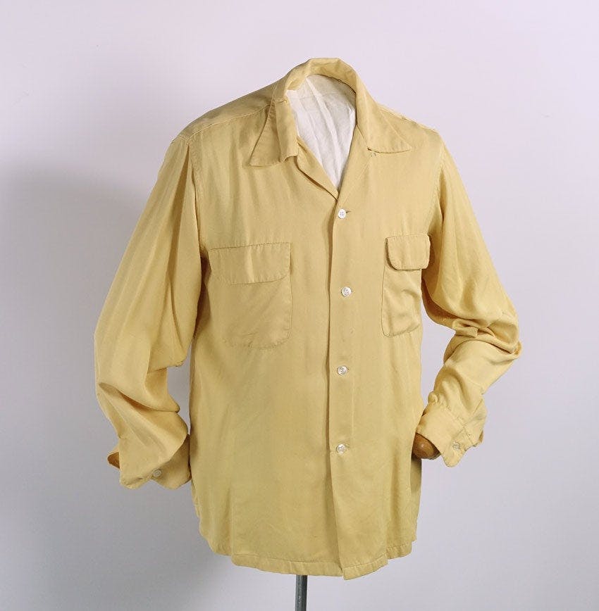 Vintage 50s Mens Gab Shirt Yellow Gold Rayon by Arrow Gabanaro