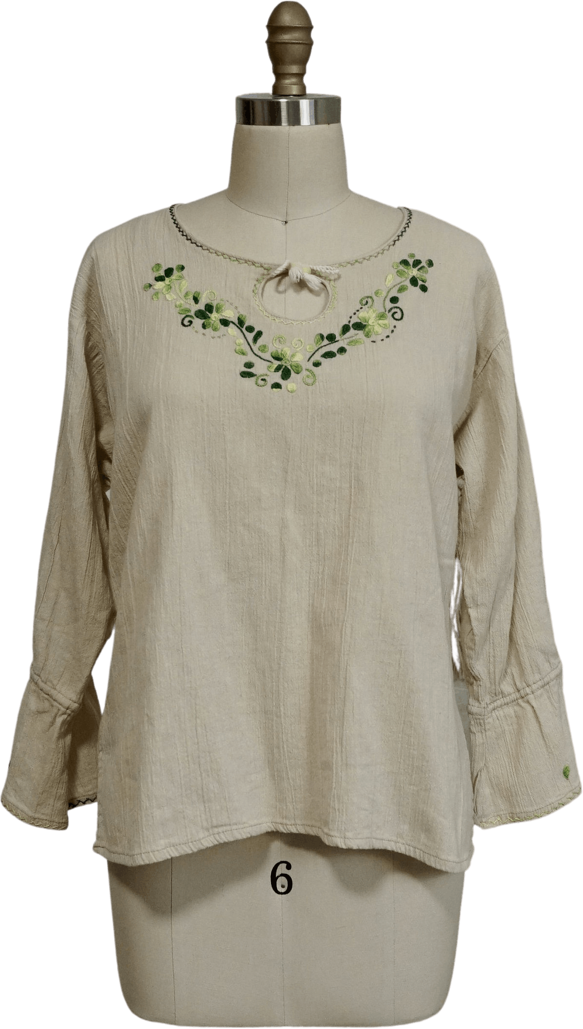 Vintage 70's Floral Gauze Embroidered Tie Neck Blouse Shop THRILLING