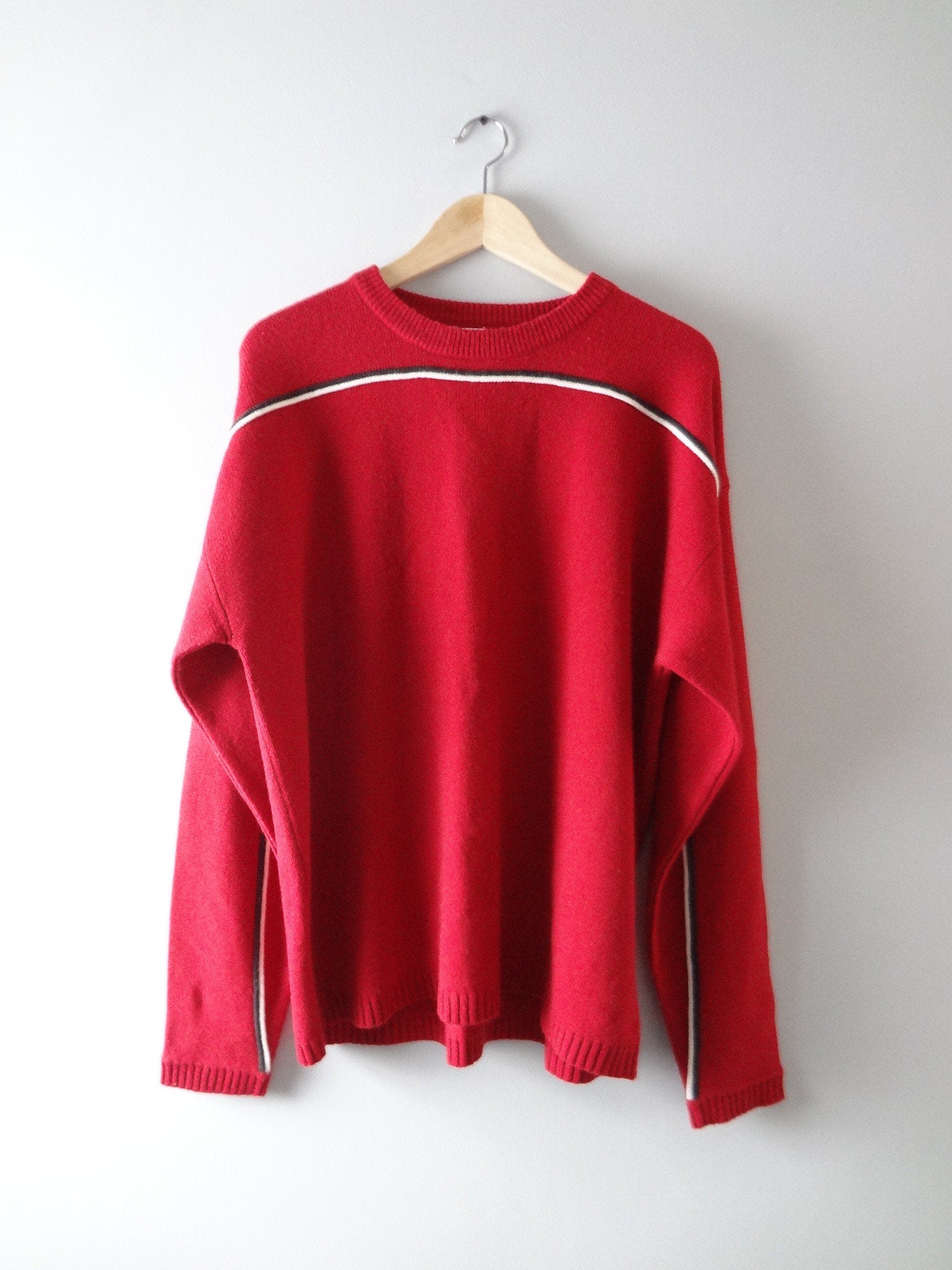 Vintage 80's Red Striped Crewneck Sweater by Xtreme Gear Shop THRILLING