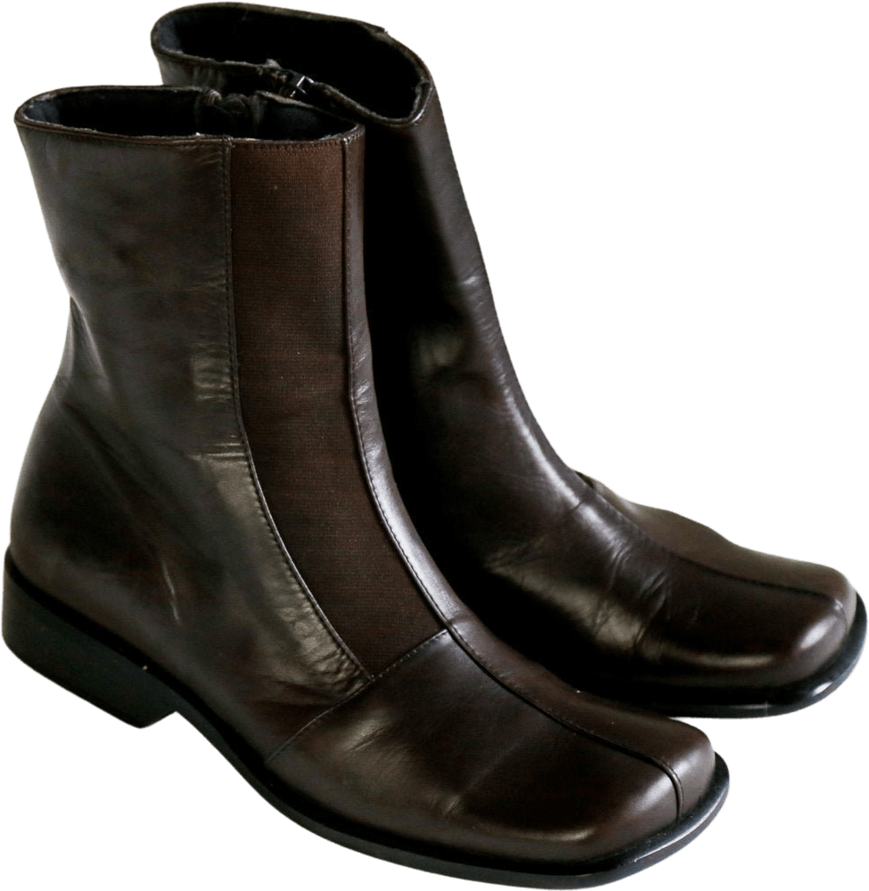Vintage 90's Square Toe Brown Leather Boots by Arnold Churgin Shop THRILLING