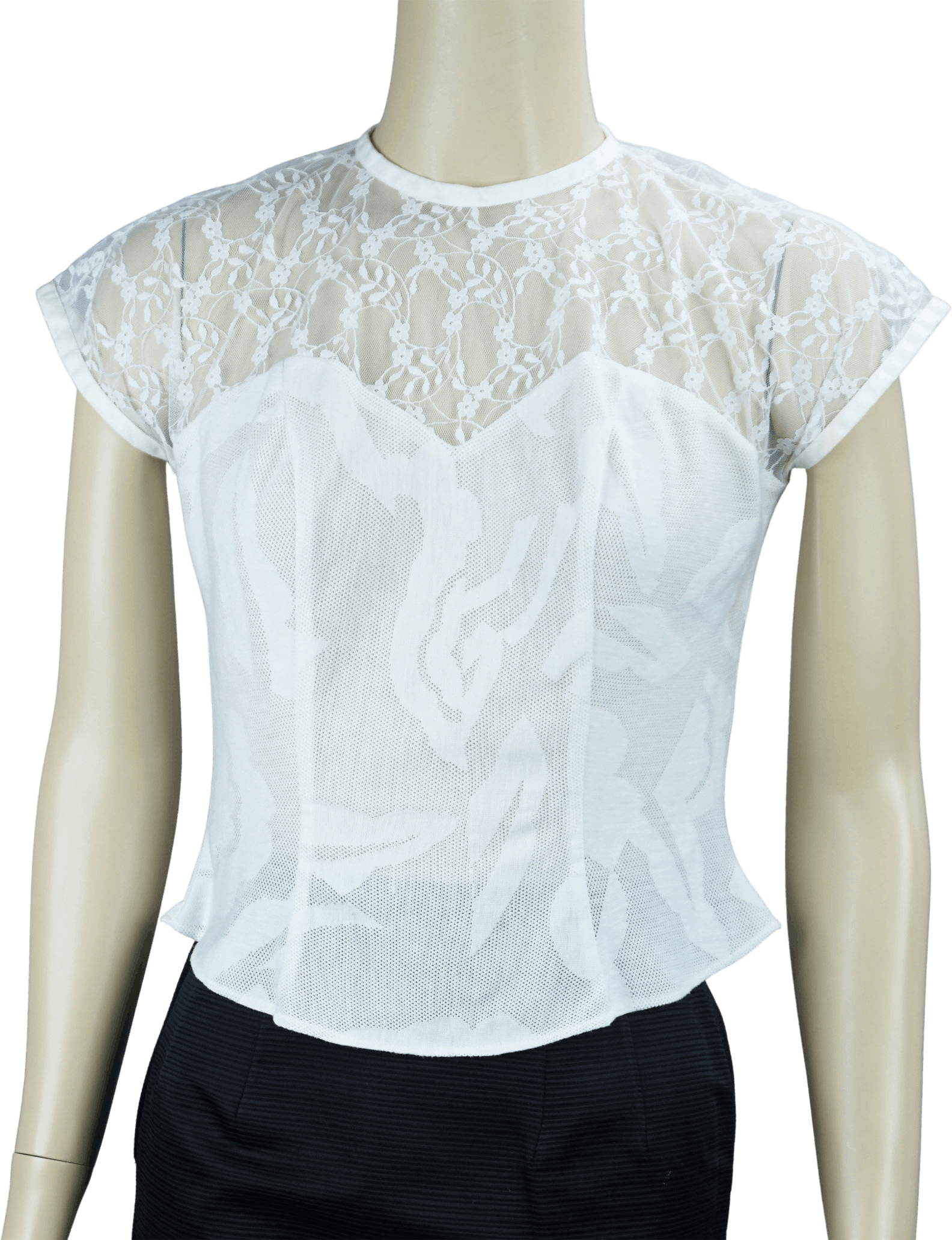 Vintage White Lace Sheer Shoulder Blouse Shop Thrilling 9700