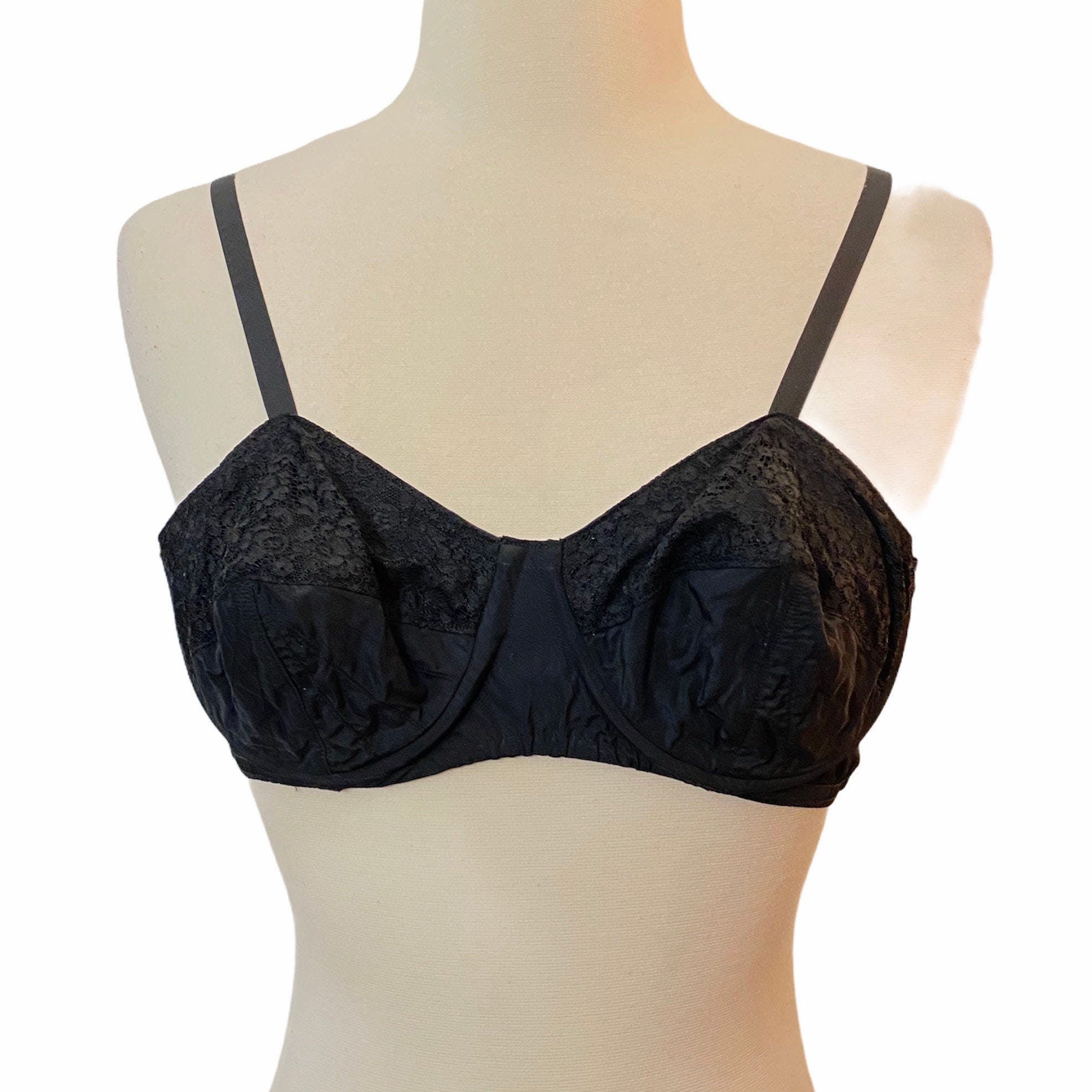 Vintage 50's French Black Lace Bullet Bra by Gaine Rumeur