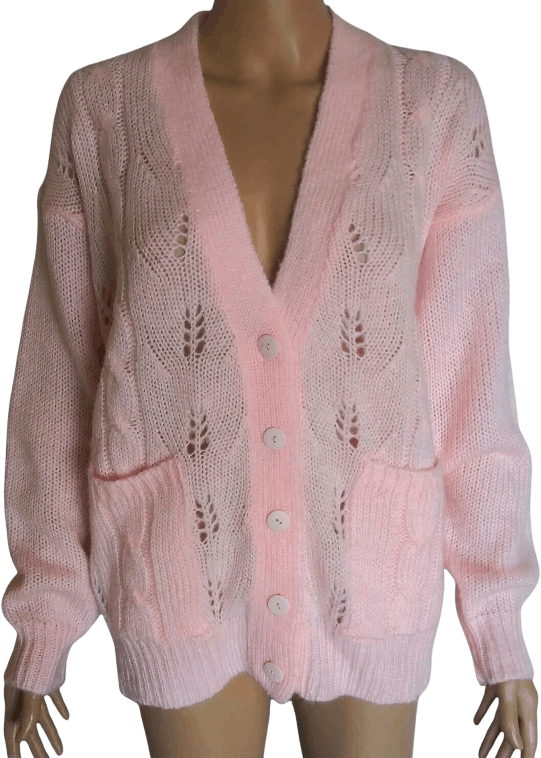 Vintage Knit Pink Cardigan Sweater Pastel by Alicia Shop THRILLING