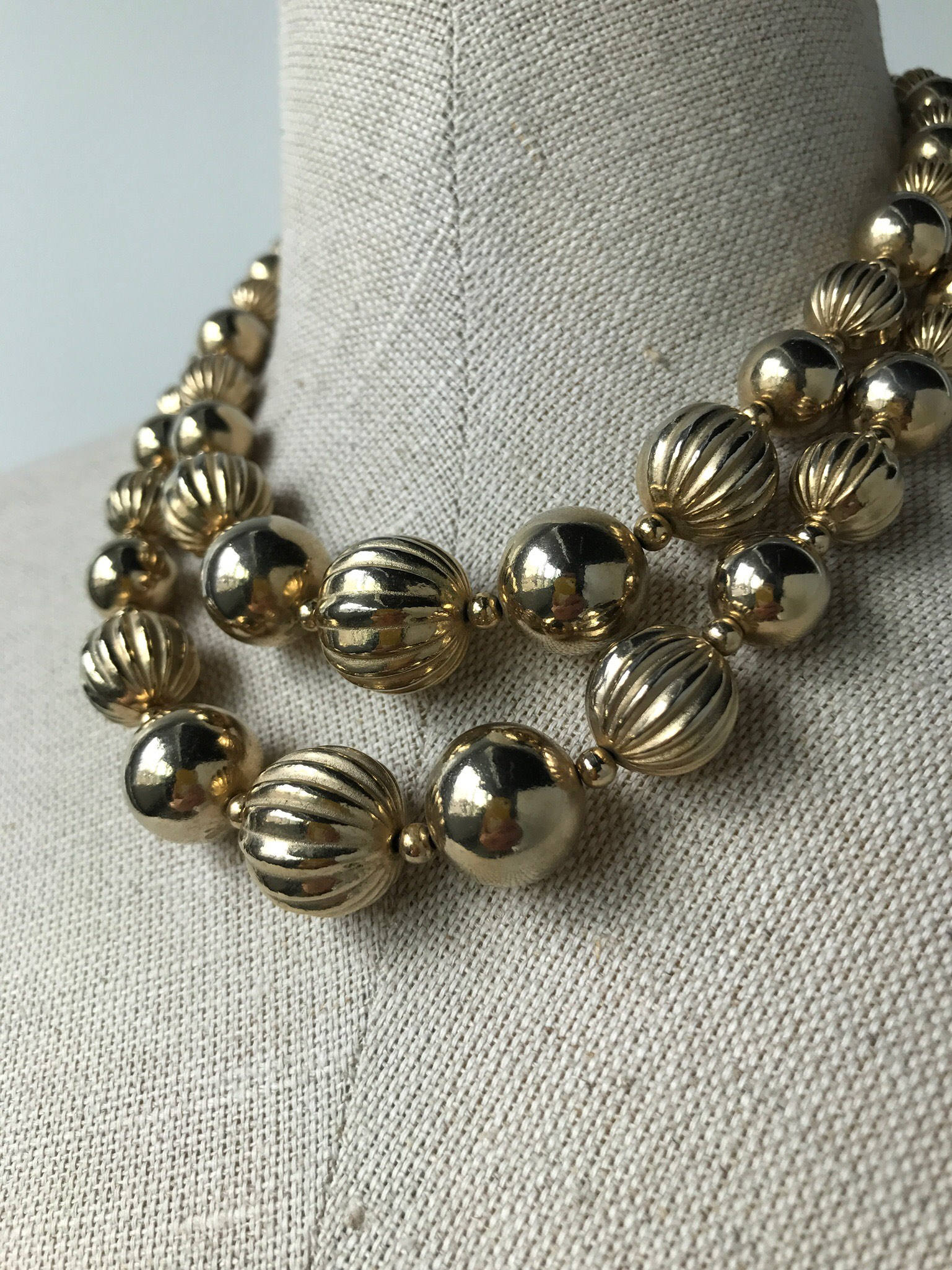 thumbnail image 2 of Gold White Statement Necklace Two-Strand Chain With Champagne Crystal Beads - 78cm Dress Jewelry 2 of 13