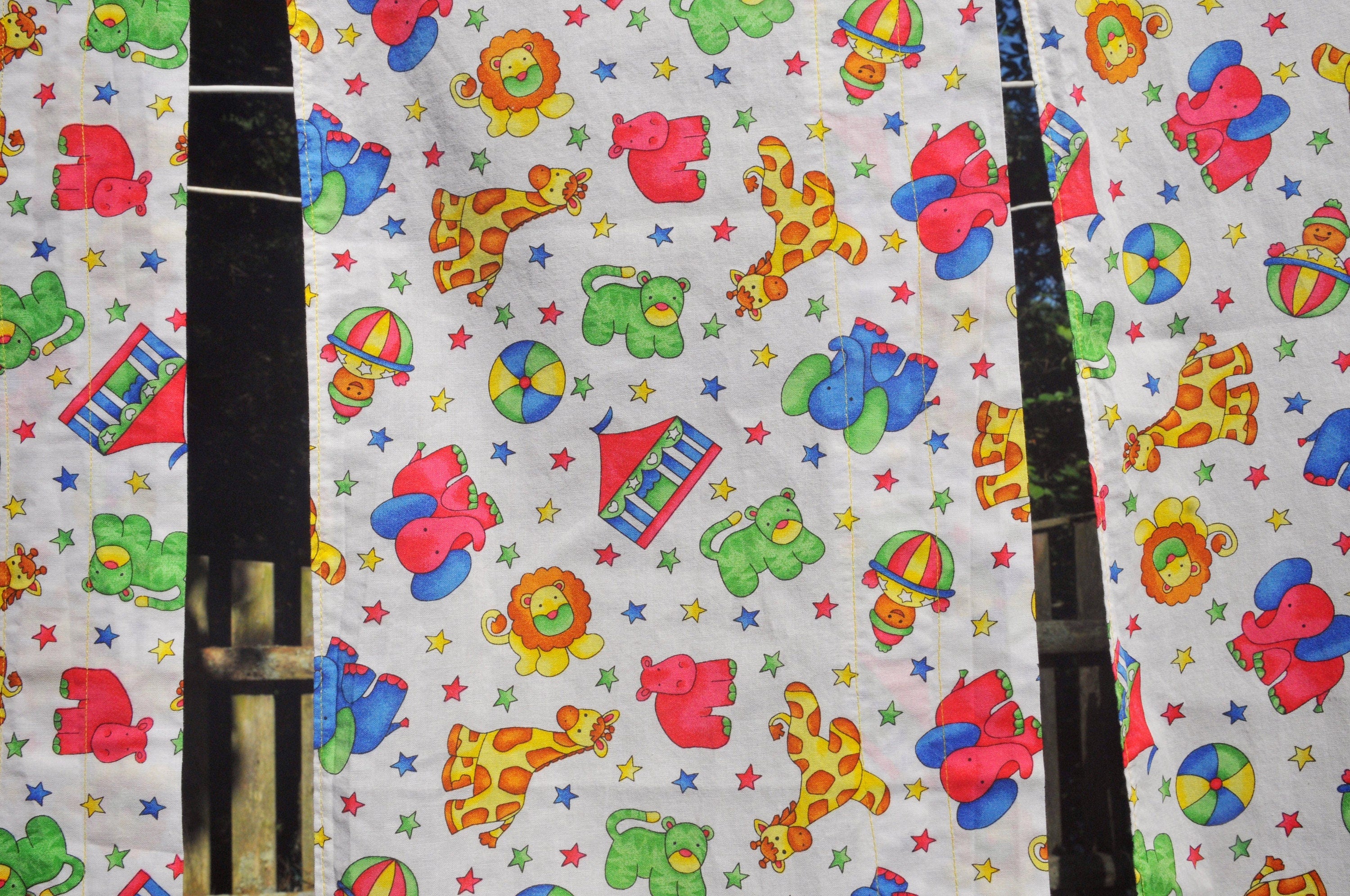 Vintage Cotton Circus Print Cotton Valences 7 Piece Set Hippo Lion Gir 