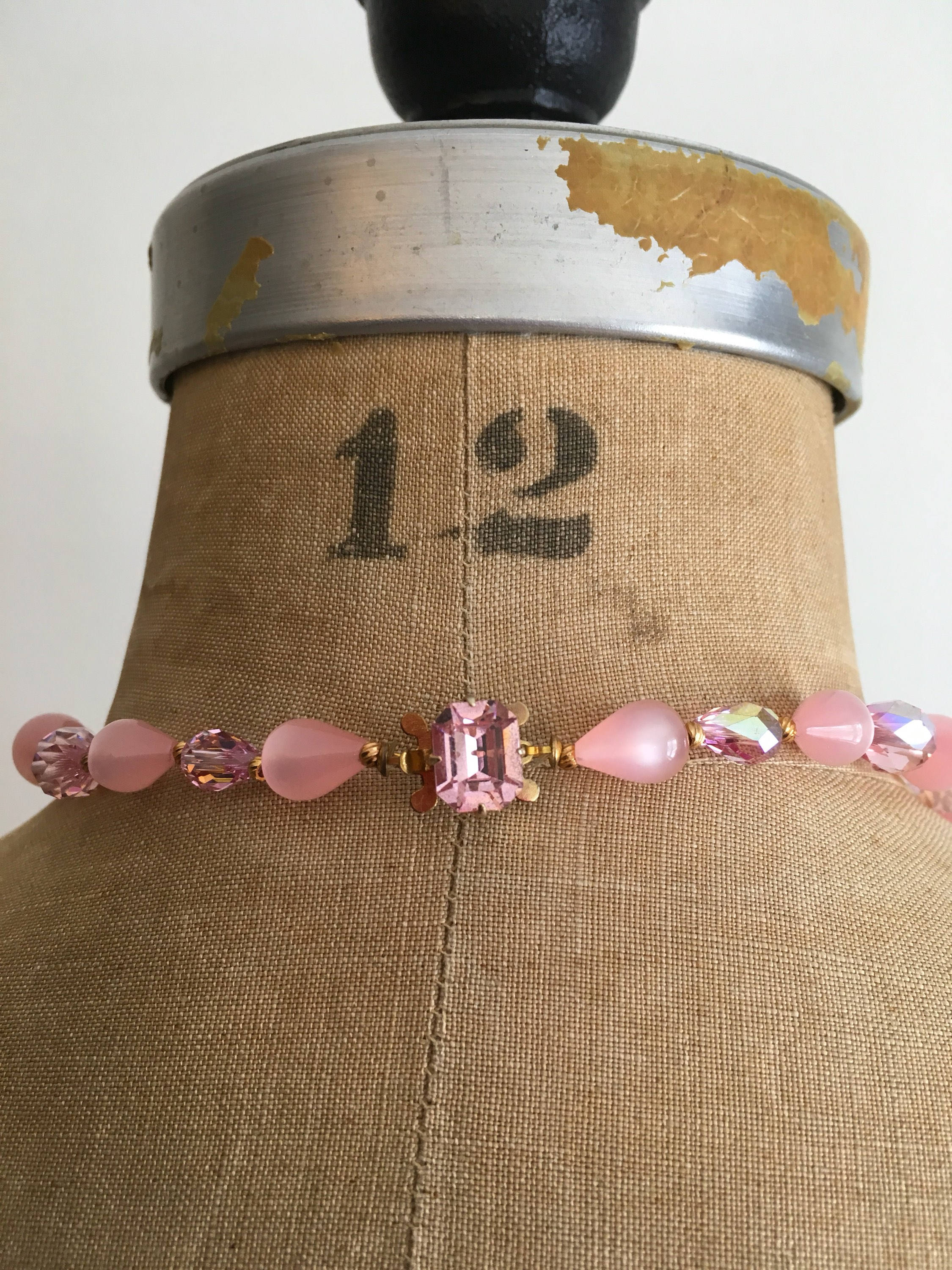 Vintage 50s60s Pink Moonglow Crystal Bead Necklace Shop Thrilling 6761