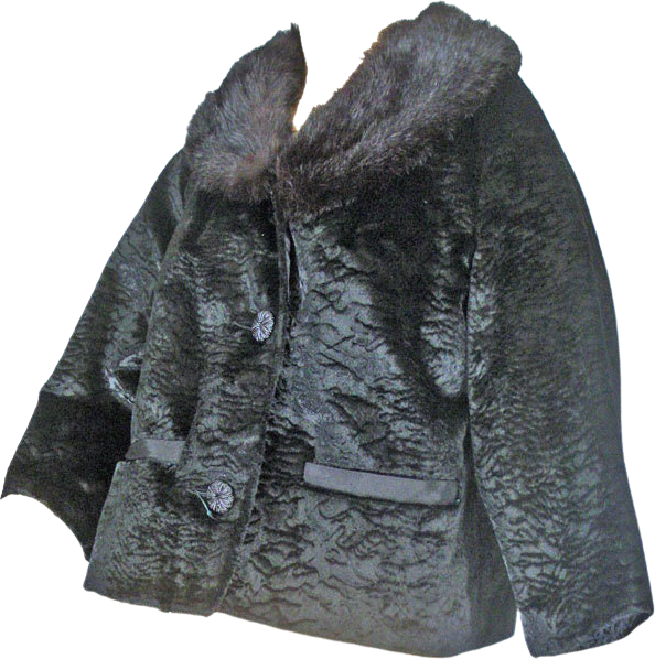 Vintage 1950s Black Curly Lamb Fur Jacket w Mink Collar - Swear