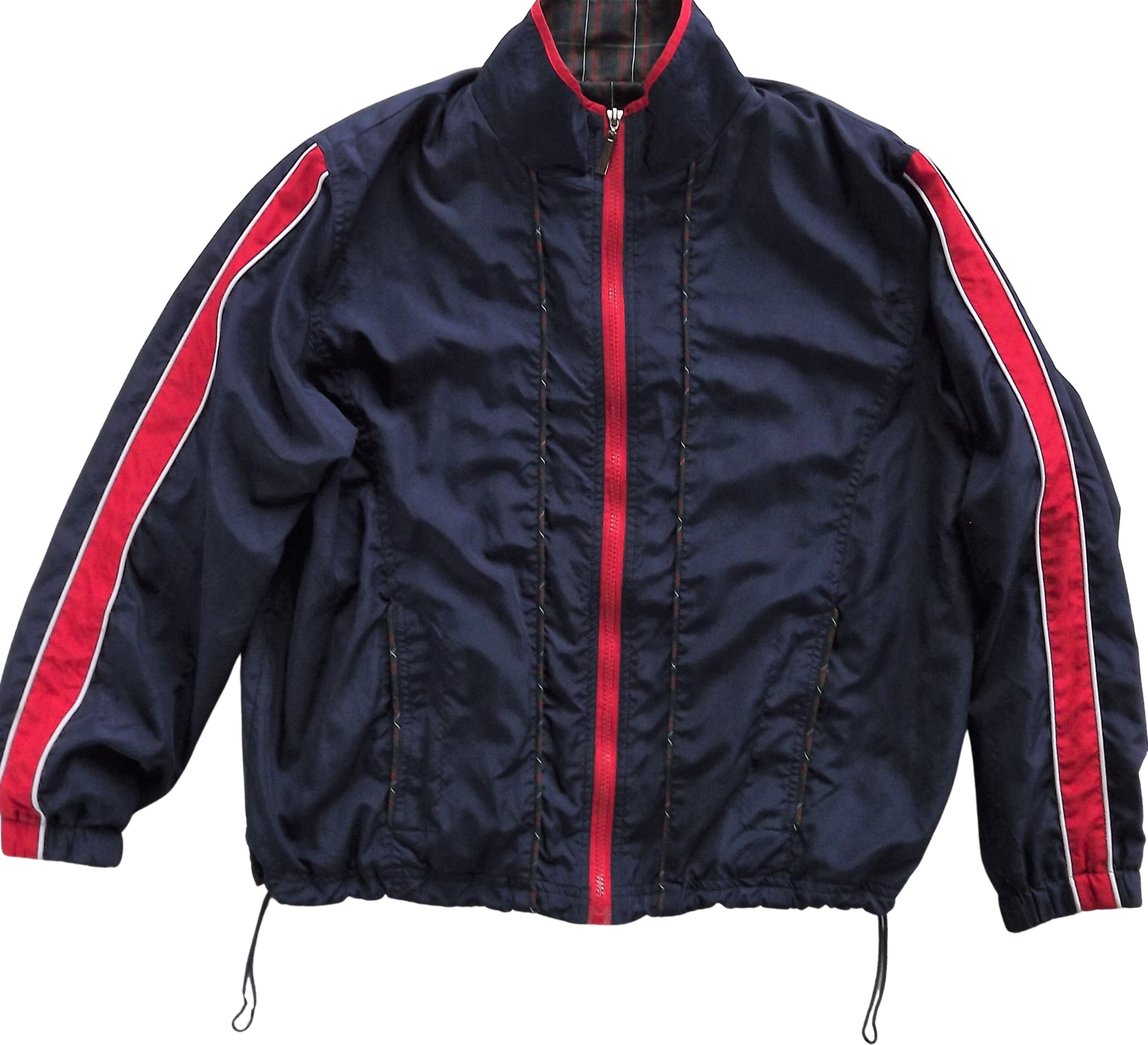 Vintage 80s Navy Blue and Red Striped Track Jacket By Evr Shop