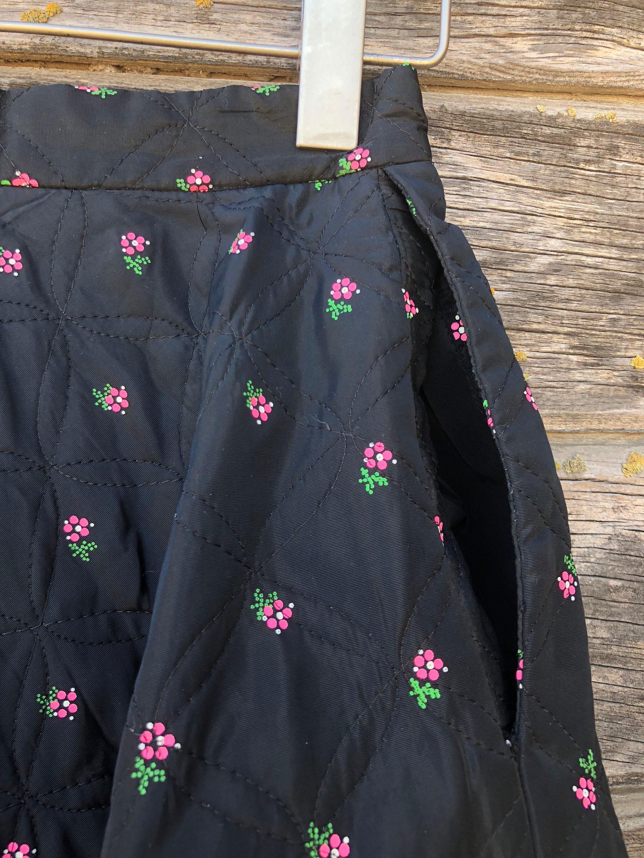 Vintage 50’s Black Floral Pattern Skirt by Alex Colman Shop THRILLING