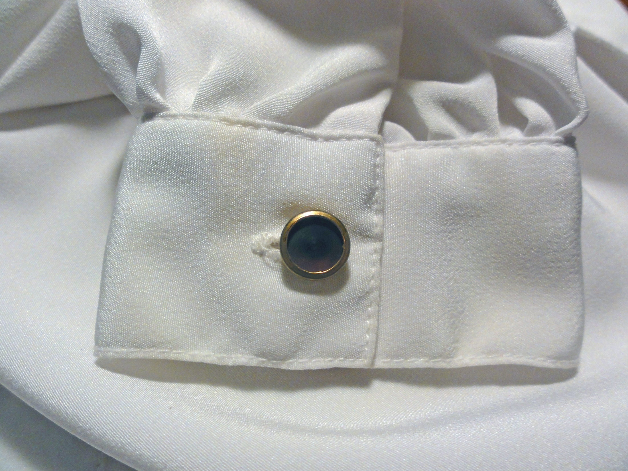 Vintage 80’s Blouse Silky White Shirt Military Style by Eva Laurel New York Shop THRILLING