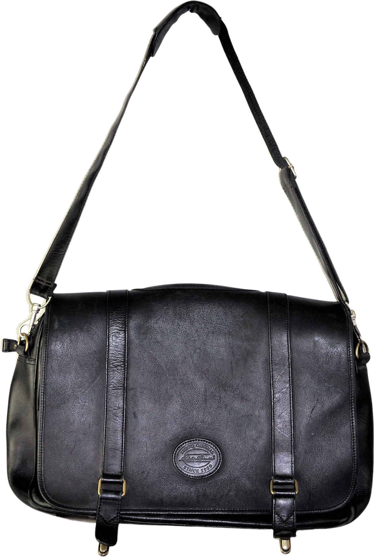 Vintage Men s Black Leather Cross Body Briefcase Computer Bag by