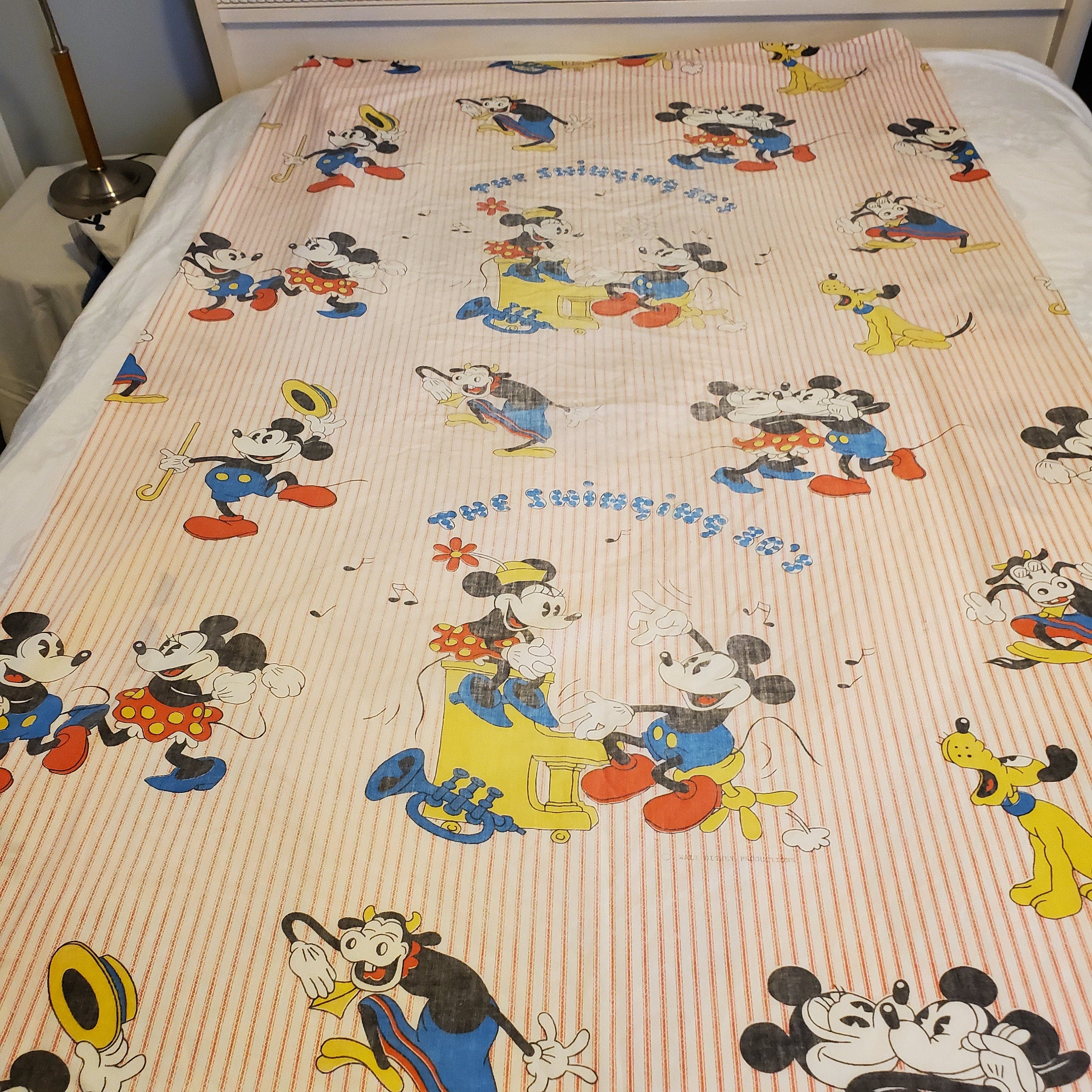 Disney, Bedding, Disney Vtg 8s 90s Classic Mickey Mouse Full Sheet  Wamsutta Set 4 Pc Red Nos Usa