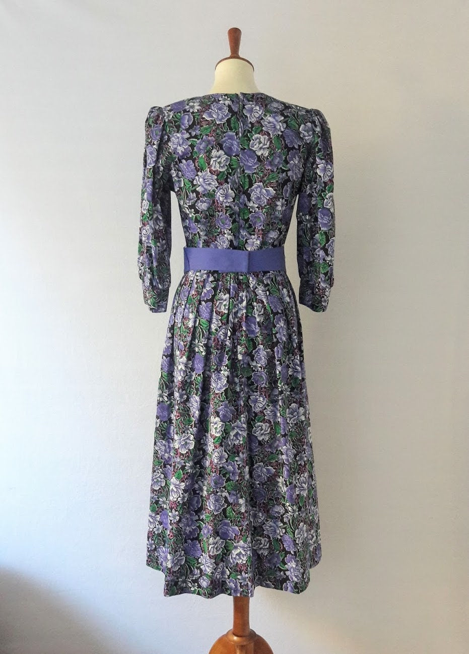 1980s Teal Floral Dress by Lanz | XS/S