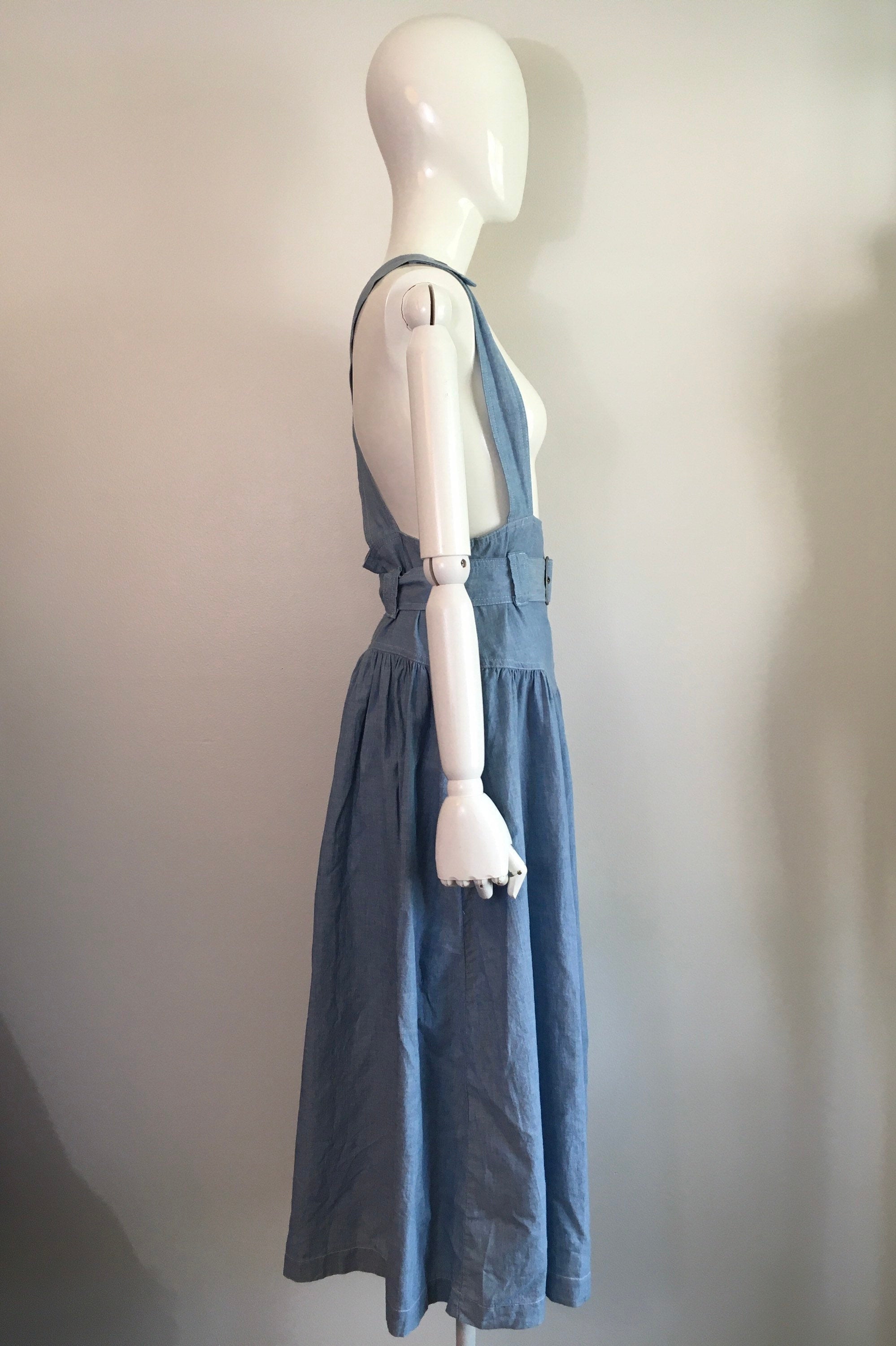 Vintage 80 S Chambray Pinafore Suspender Skirt By Gitano Express Shop Thrilling