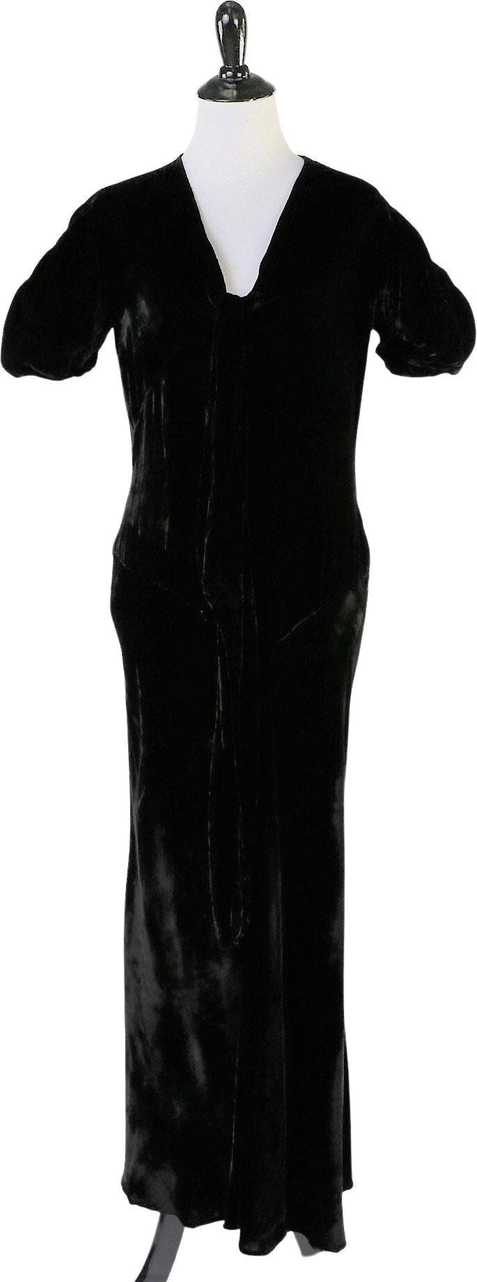 Vintage 30s Dark Black Silk Velvet Dress with Front Tie | Shop THRILLING