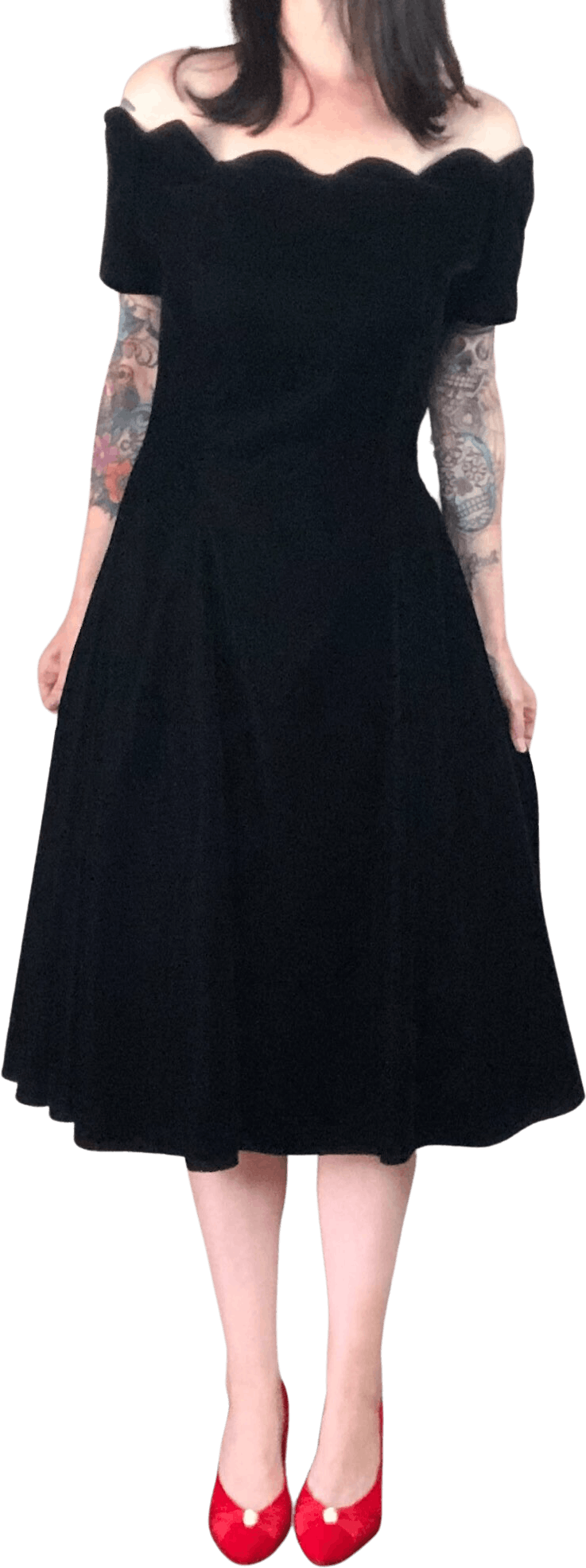 Vintage 80’s Black Velvet Off The Shoulder Dress by Ms. Choice