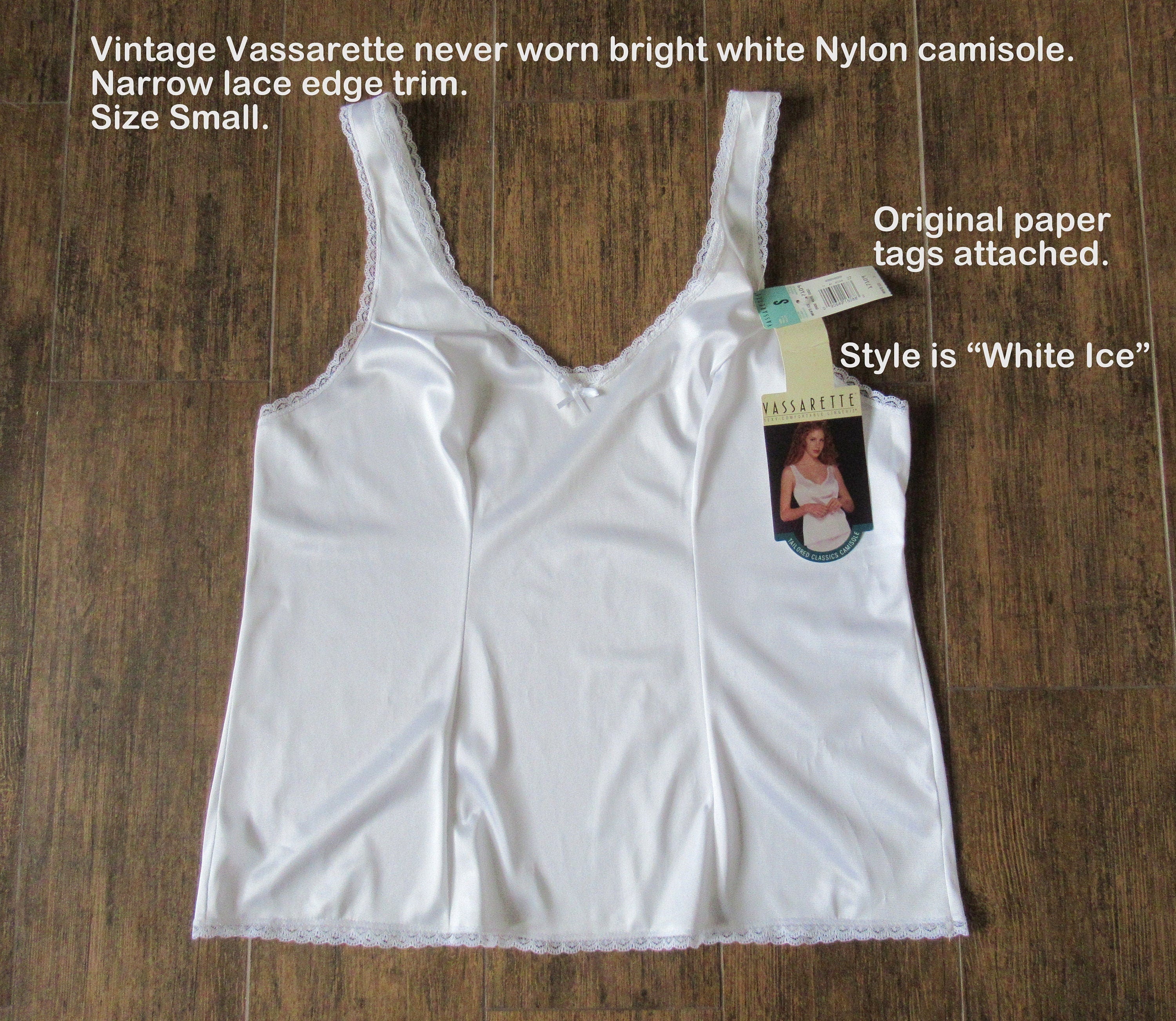 Vintage Vassarette Camisole Bright White Nylon Lace Trim S