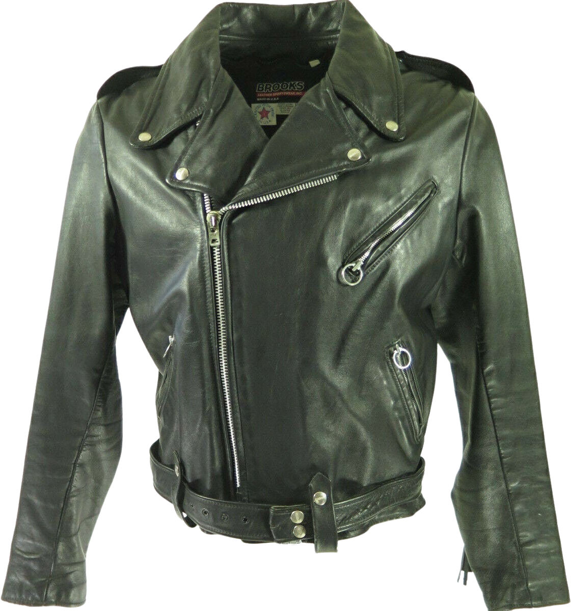 Vintage 80s Brooks Leather Jacket 44 Black Fringe Motorcycle Biker