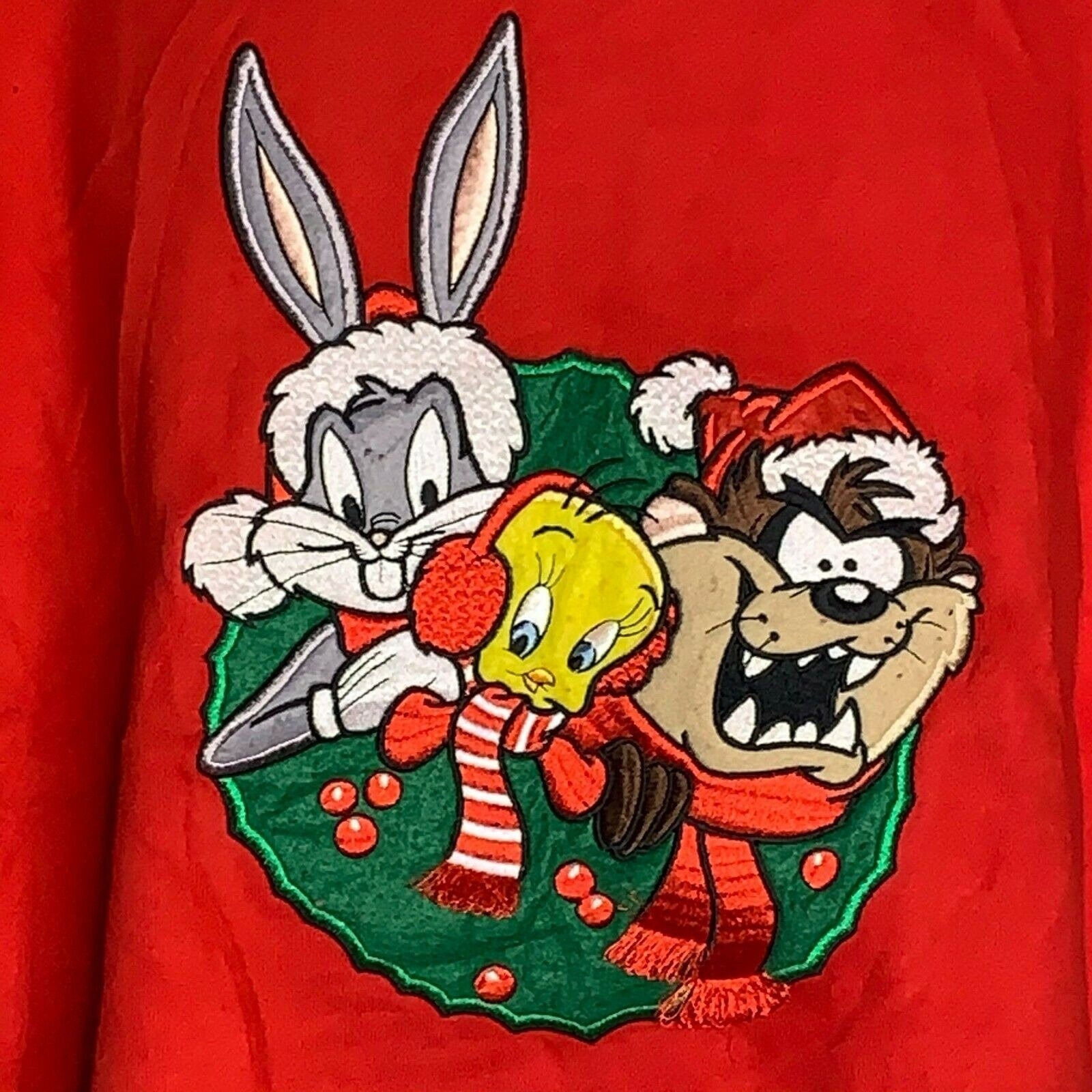 Vintage 90s Looney Tunes Christmas Sweatshirt Xl Red Crewneck Taz