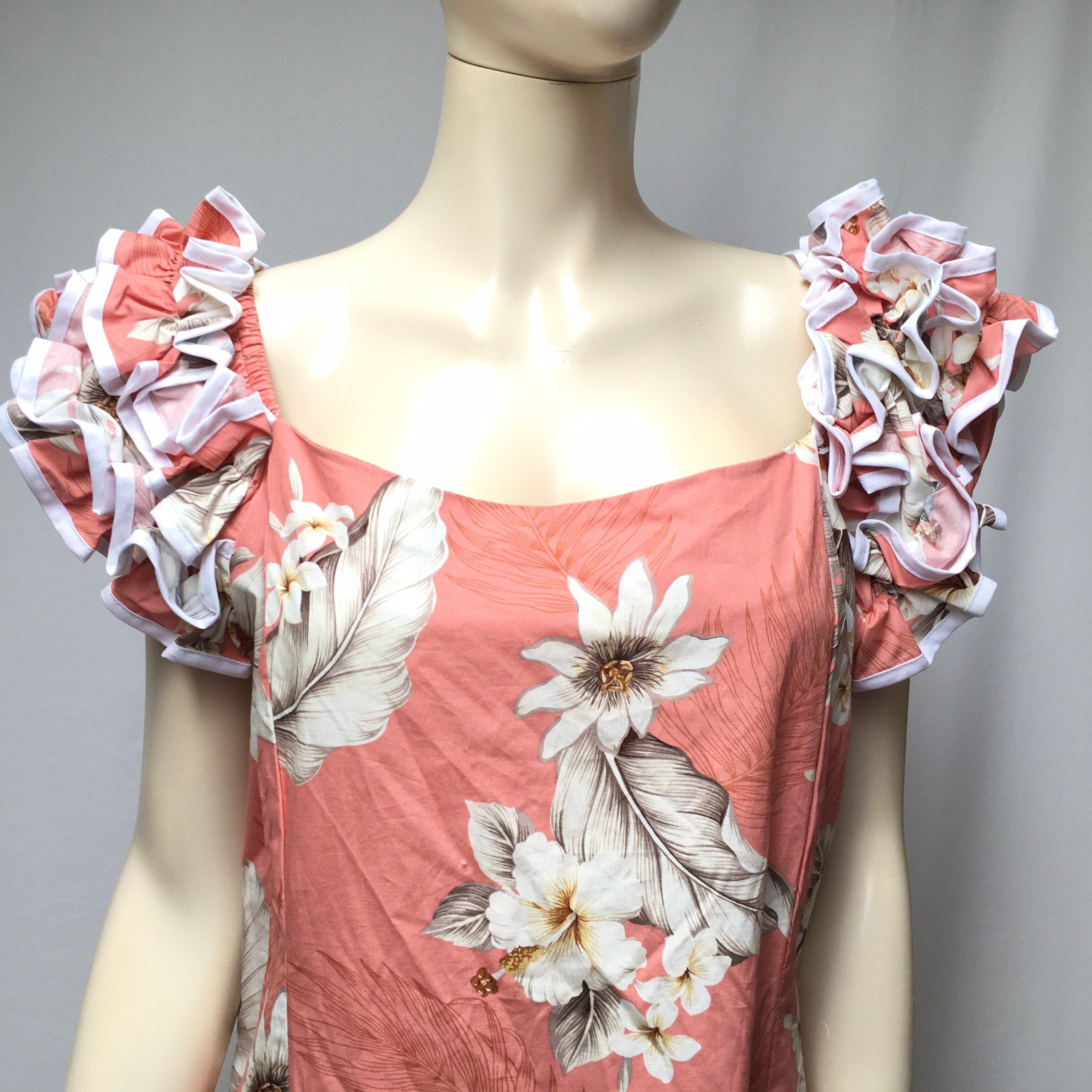 Pink Floral Tropical Palm Leaves Hawaiian Pattern Print Dress