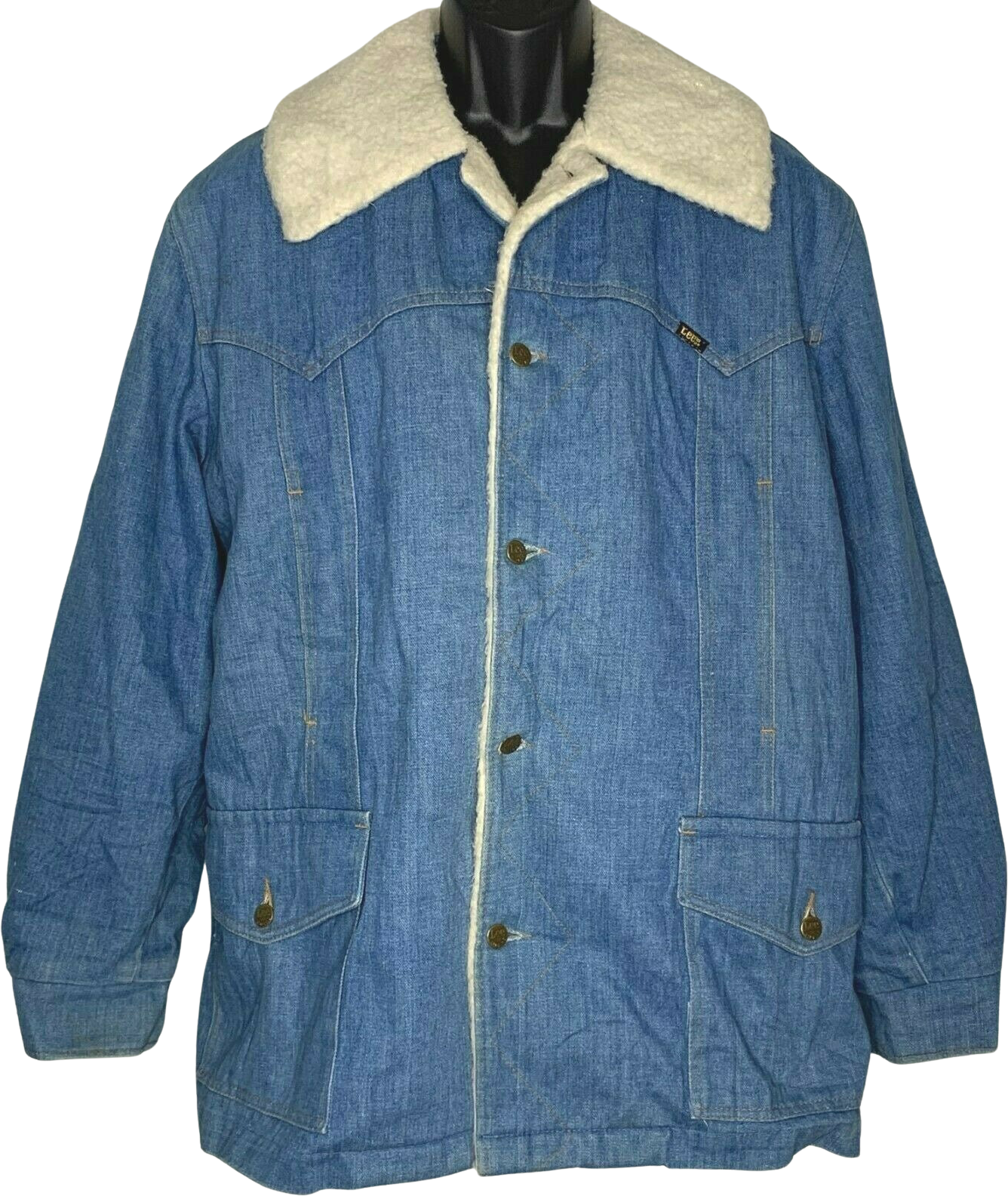 Vintage 70s Lee Storm Rider Denim Jean Jacket L Sherpa Lined Barn
