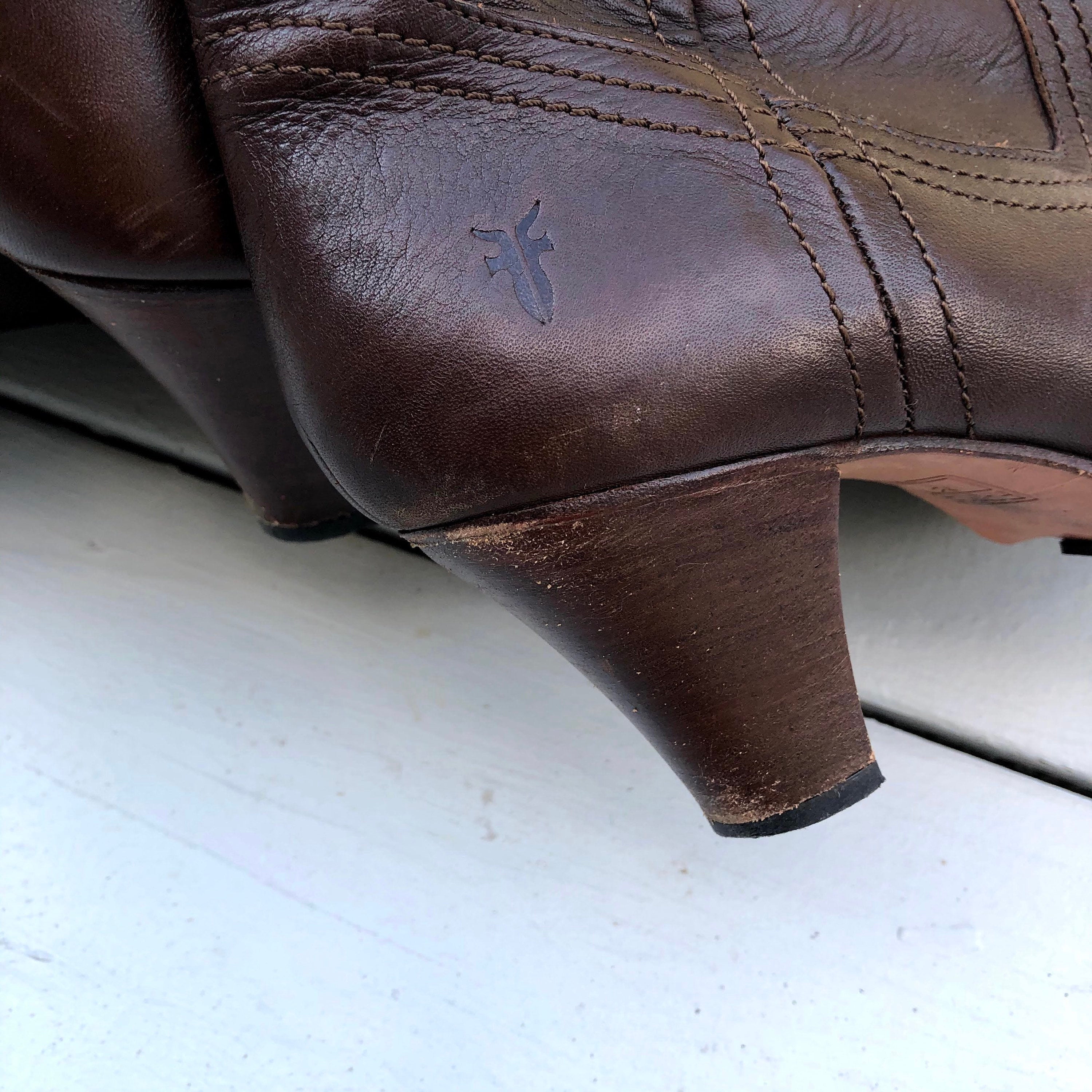 Vintage Brown Leather Knee High Stacked Heel Boots by Frye | Shop THRILLING