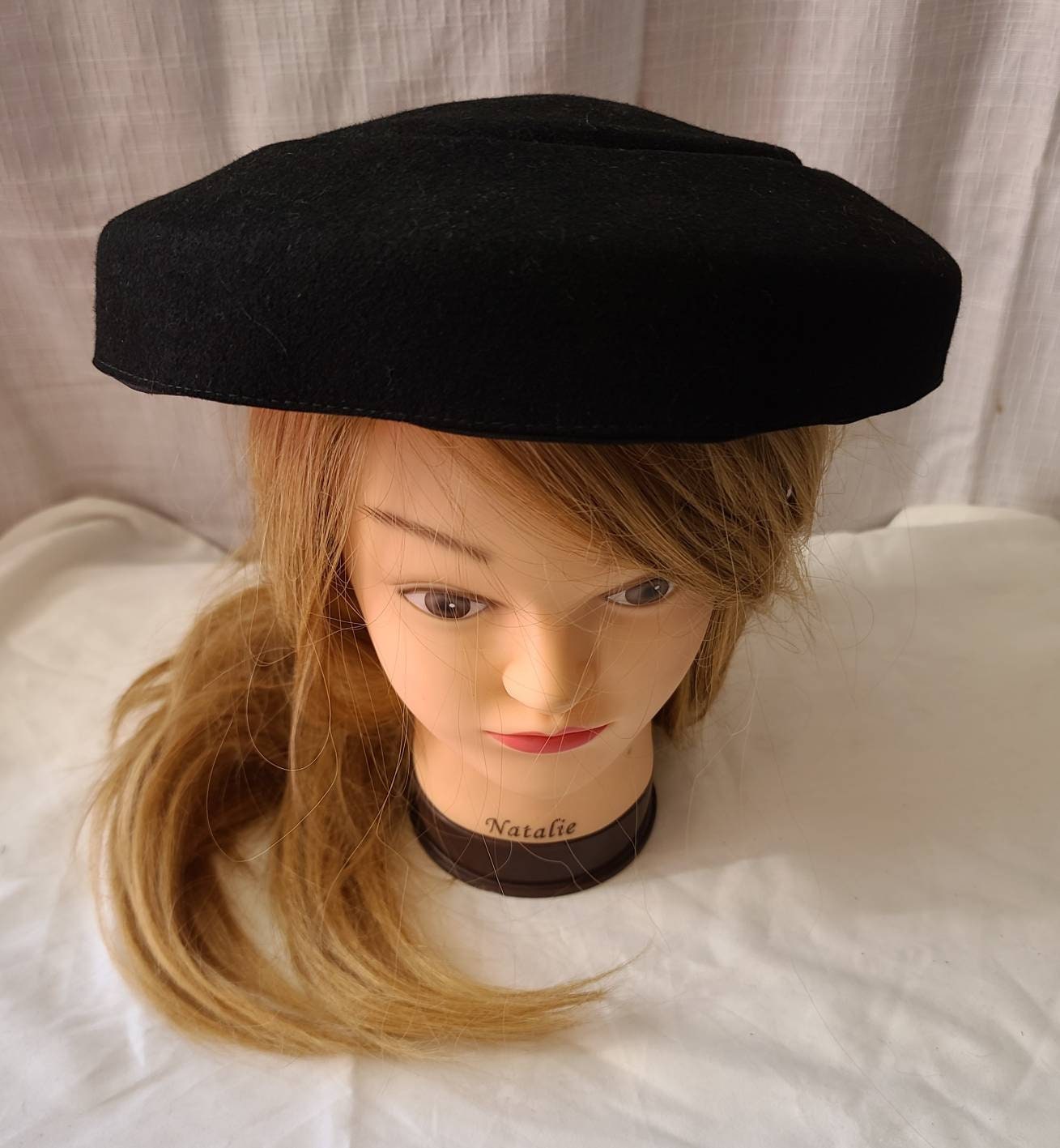 Vintage 40s Small Round Black Saucer Platter Hat by Jean Allen Styled