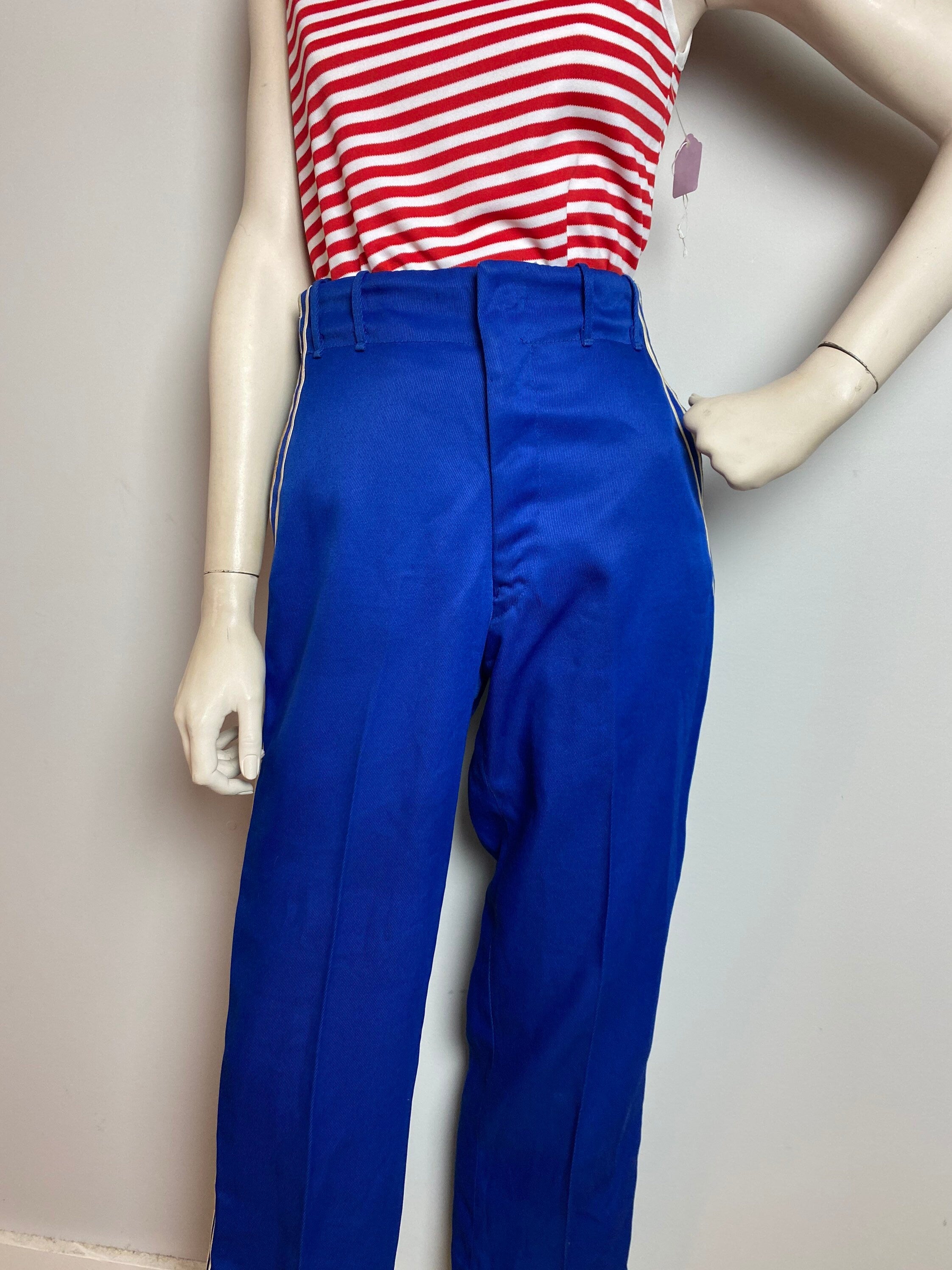 Vintage 70s Electric Blue Striped Marching Band Pants Shop THRILLING