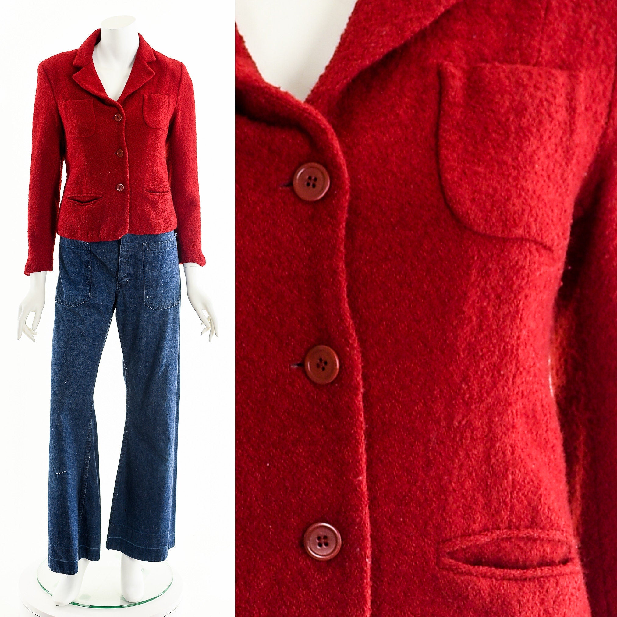 Vintage Red Cropped Woolen 90s Blazer Shop THRILLING vintage-red-cropped-woolen-90s-blazer-shop-thrilling