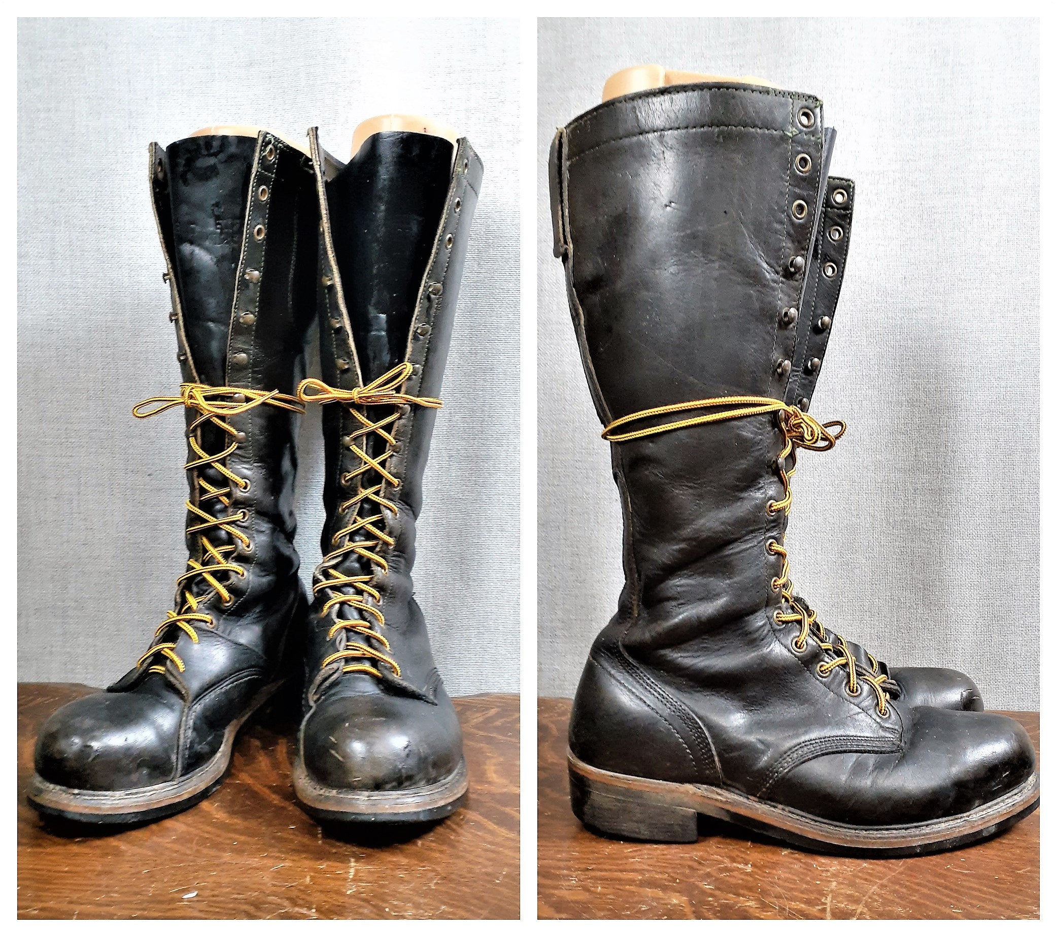 Vintage 60s/70s Mens Vng Tall Lace Up Engineer Boot - Punk - Biker