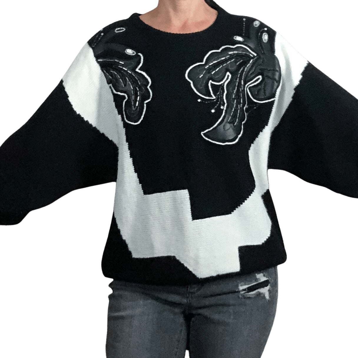 Vintage 80’s Mixed Media Sweater Black and White by Cervelle Shop