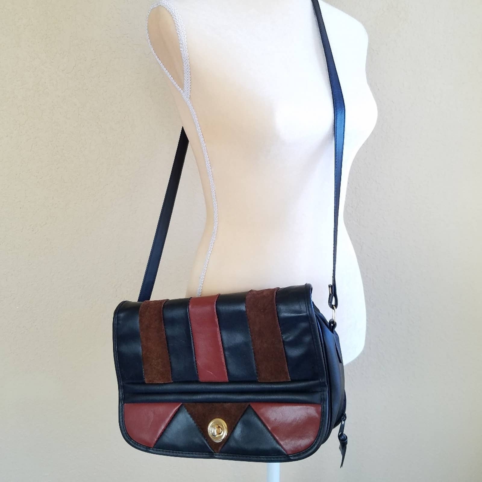 Vintage 90’s Black and Brown Leather Patchwork Crossbody Bag Shop