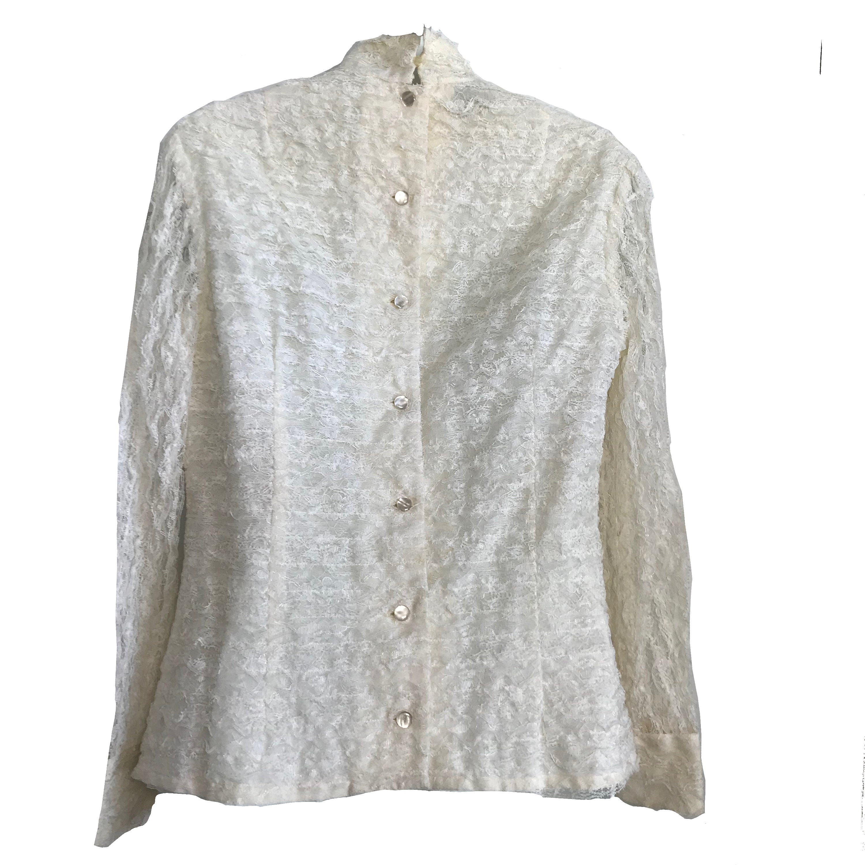 40’s White Lace and Rhinestone Collar Blouse main image 1