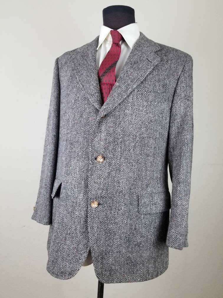 vintage grey tweed blazer professional >>> Large