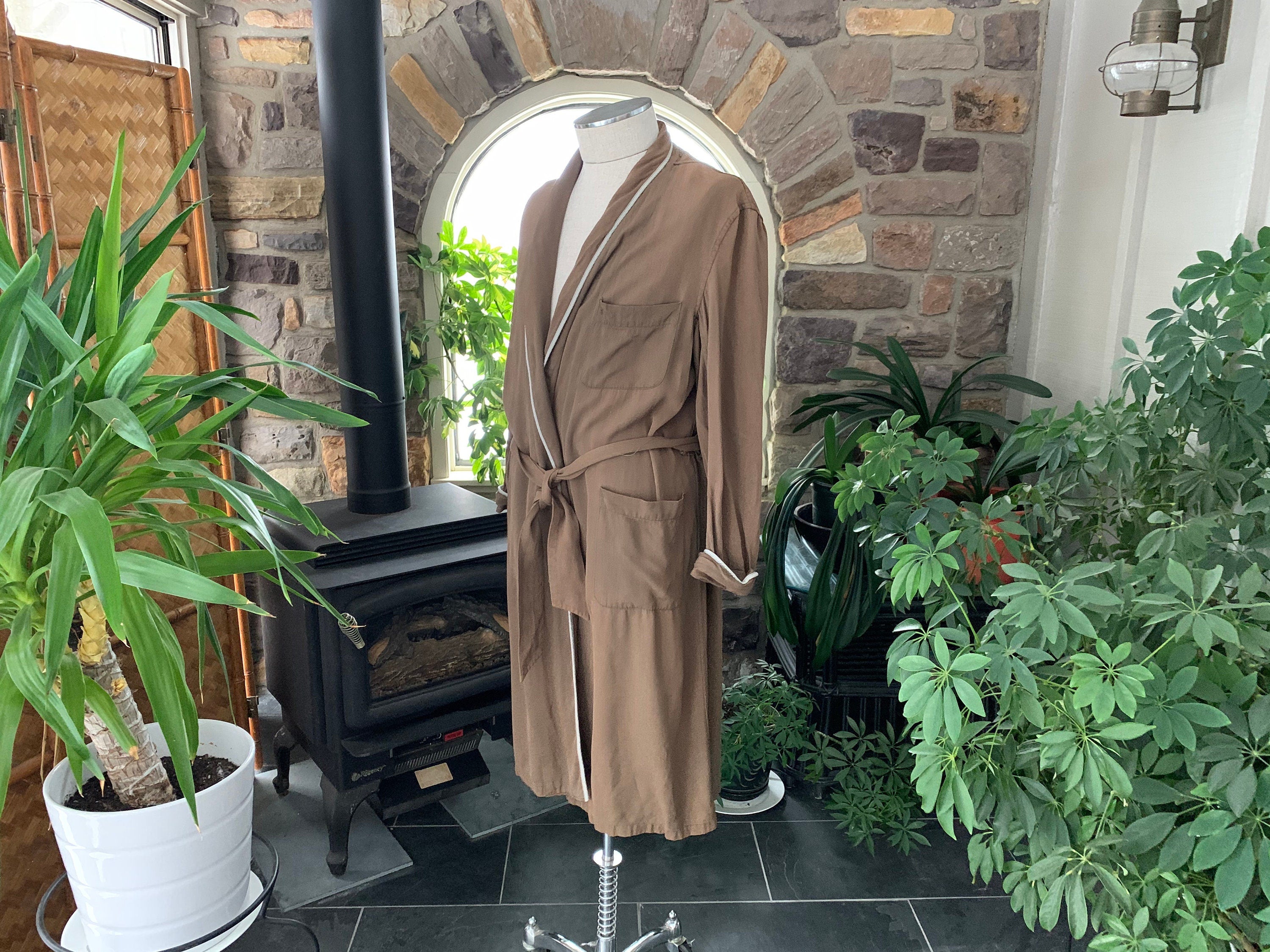 Vintage 50’s Light Brown Heavy Cotton Men's Robe Shop THRILLING