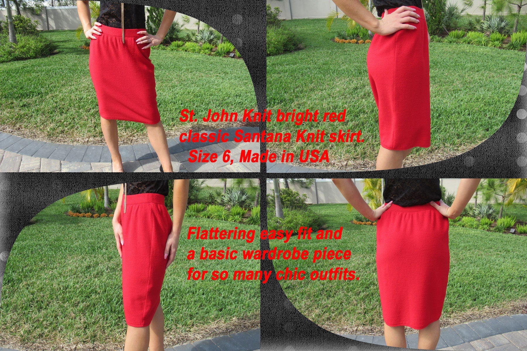 St. John Collection by Marie Gray Red Pencil Skirt Santana Knit